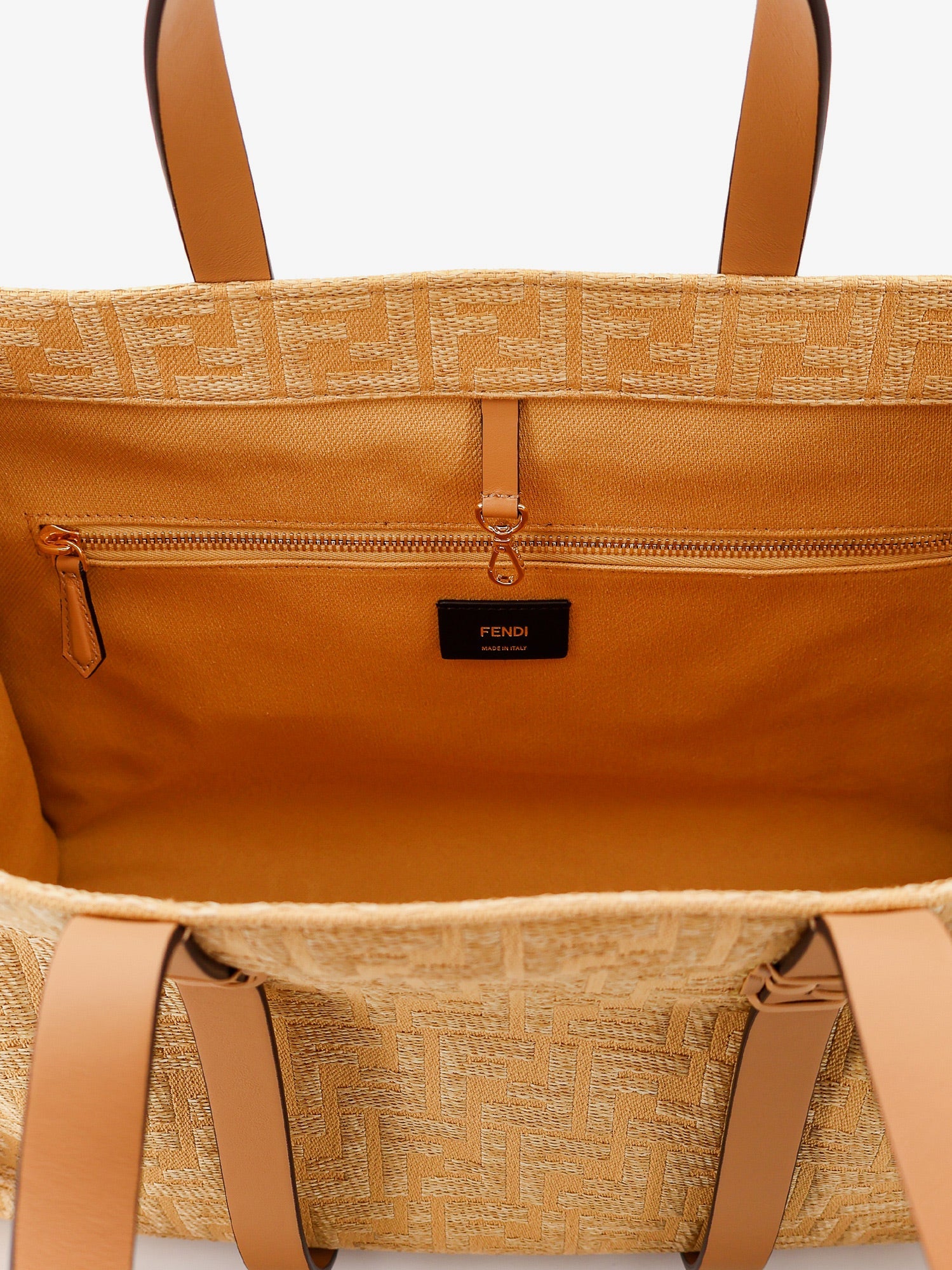 Fendi Summer Tote Rafia Shoulder Bag With All-over Ff Logo