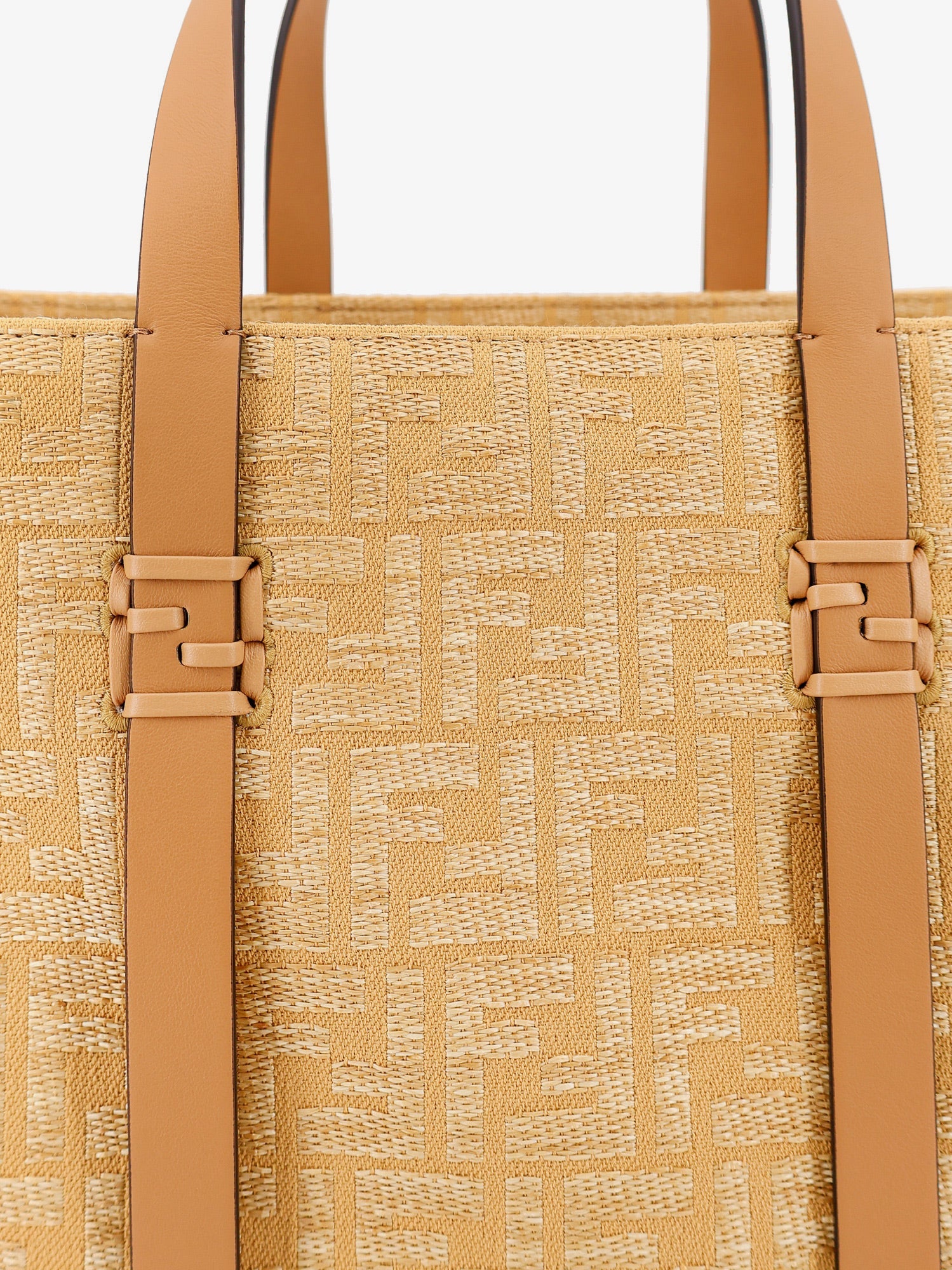 Fendi Summer Tote Rafia Shoulder Bag With All-over Ff Logo