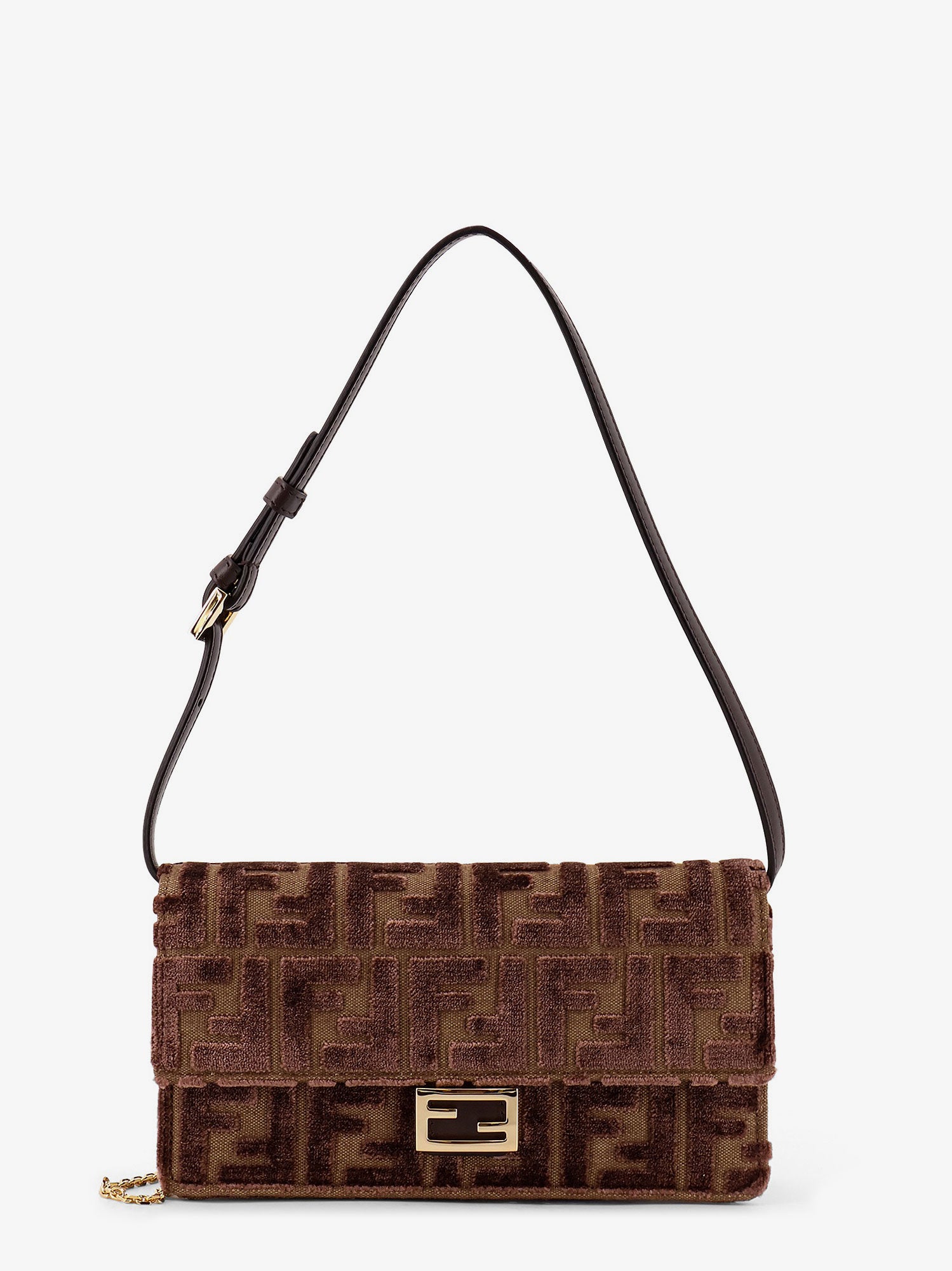 Fendi Wallet On Chain Baguette Ff Velvet Jacquard Bag