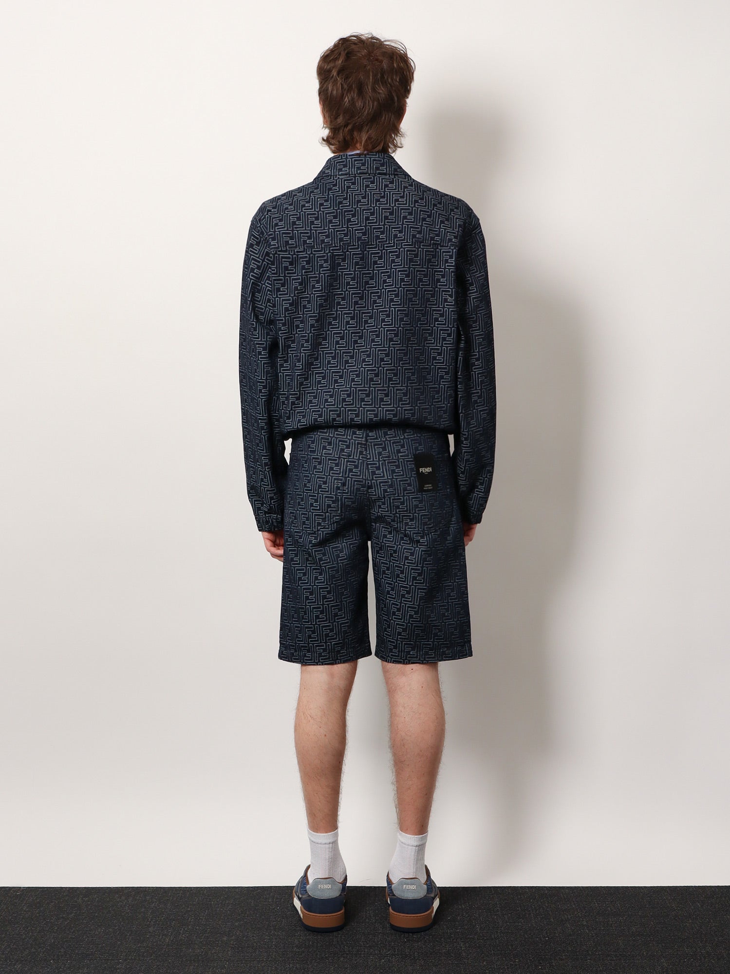 Fendi Denim Bermuda Shorts With All-over Ff Logo