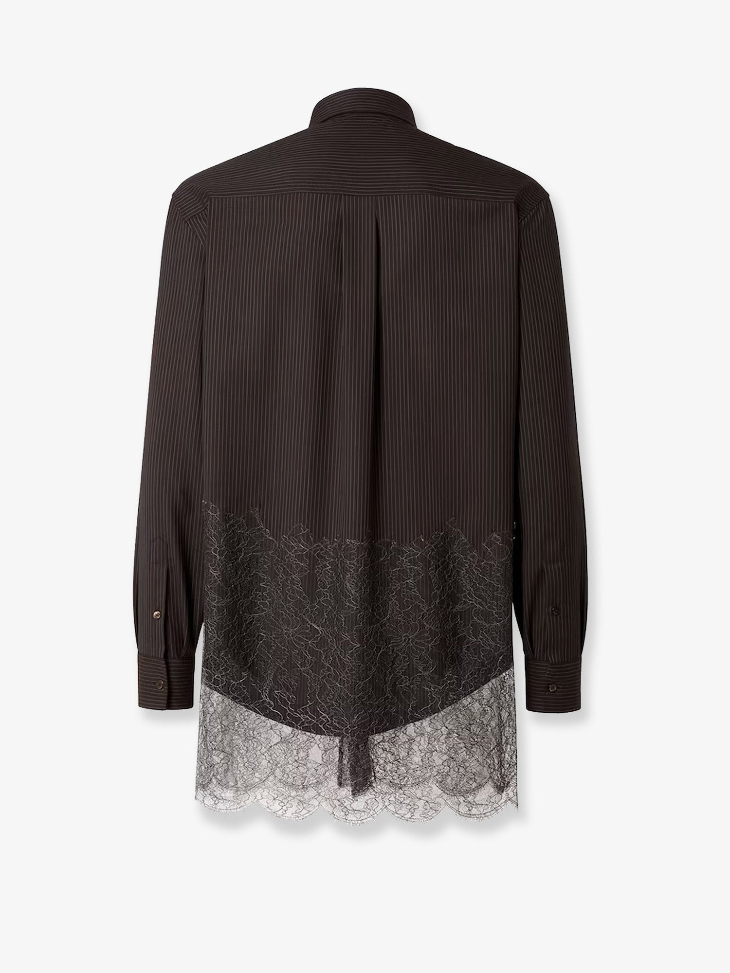 Fendi Pinstriped Wool Shirt With Lace Insert