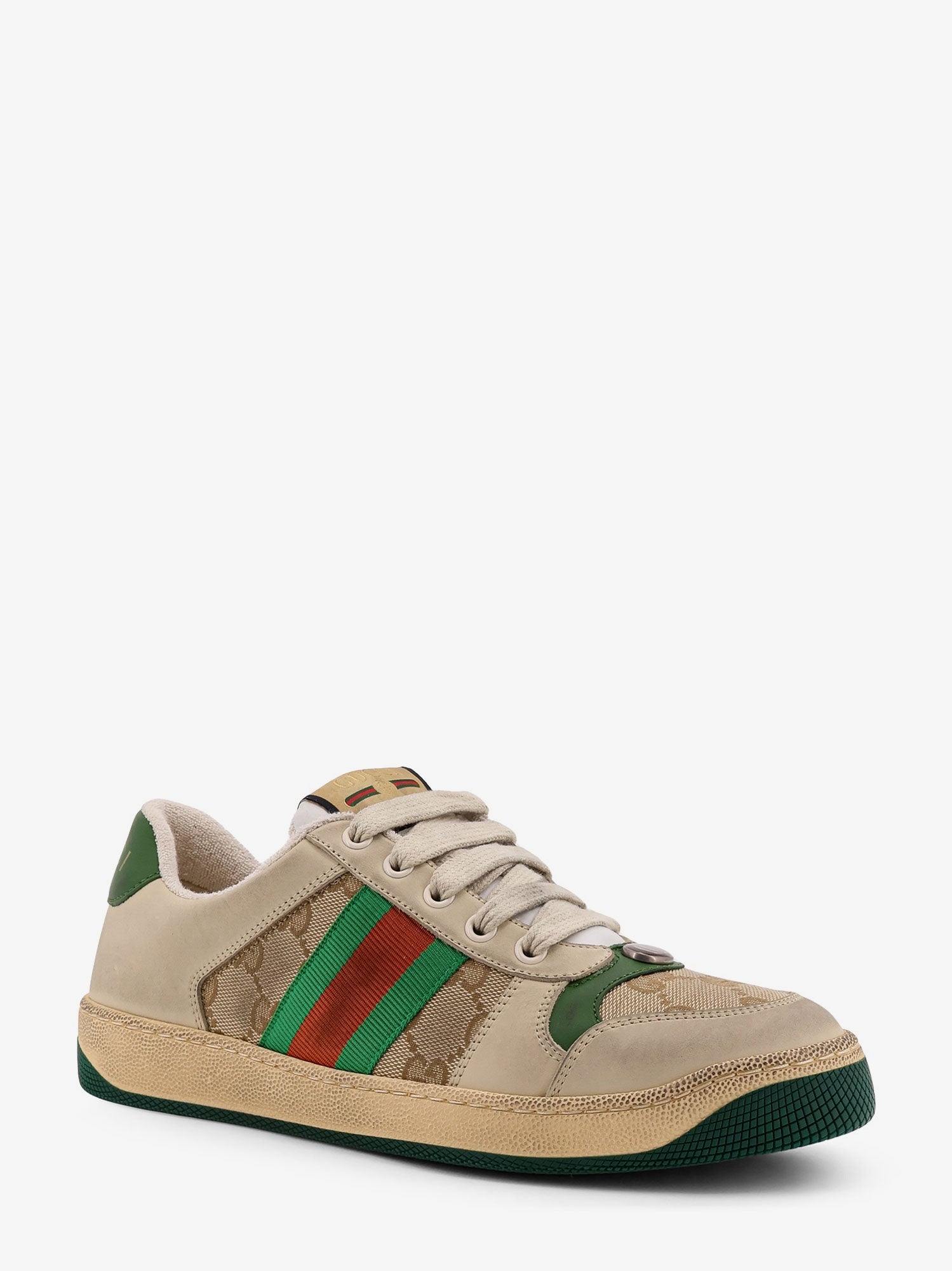 Gucci Screener Low-top Leather And Supreme Gg Fabric Sneakers