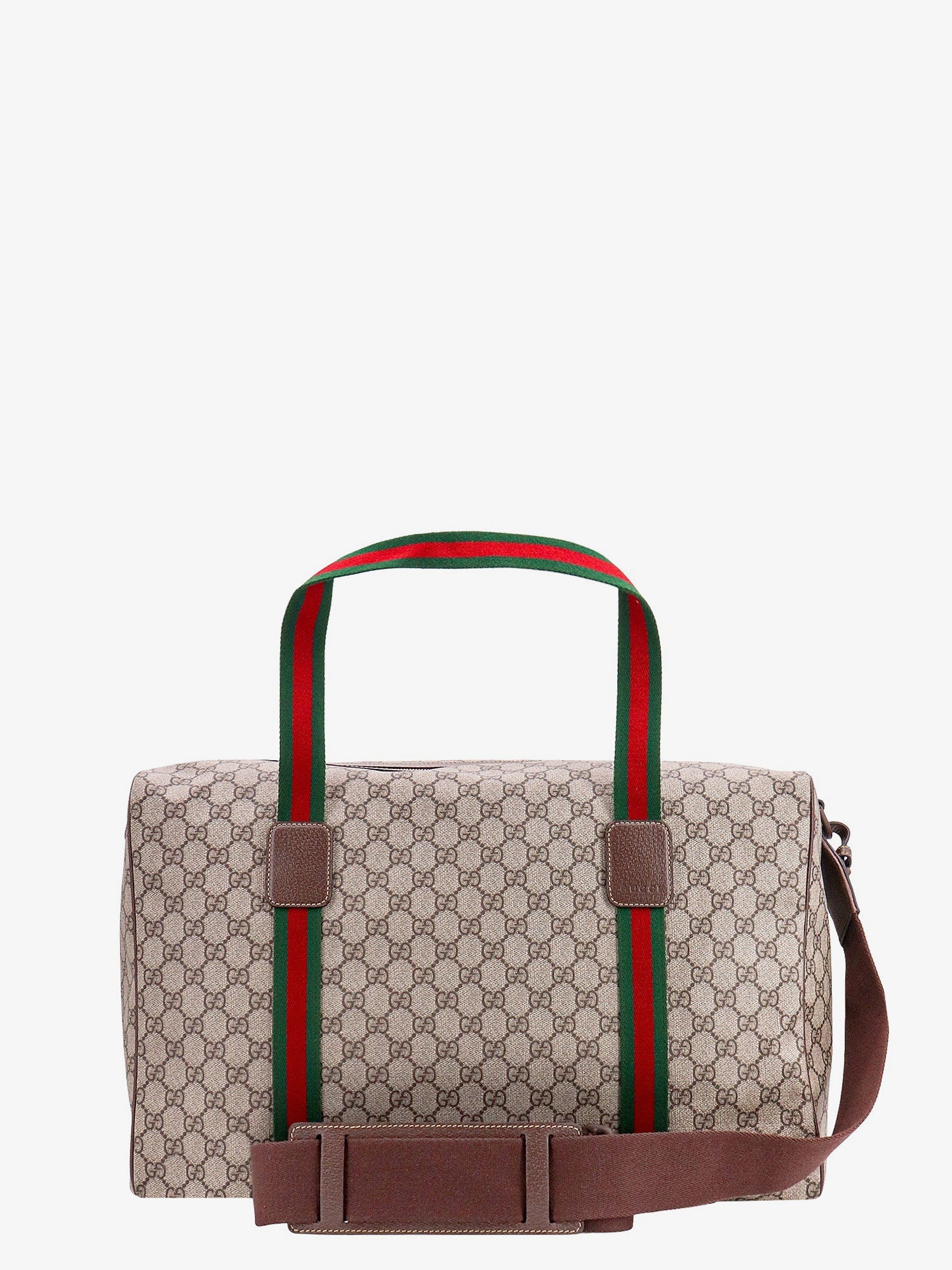 Gucci Gg Supreme Fabric And Leather Travel Bag With Web Detail