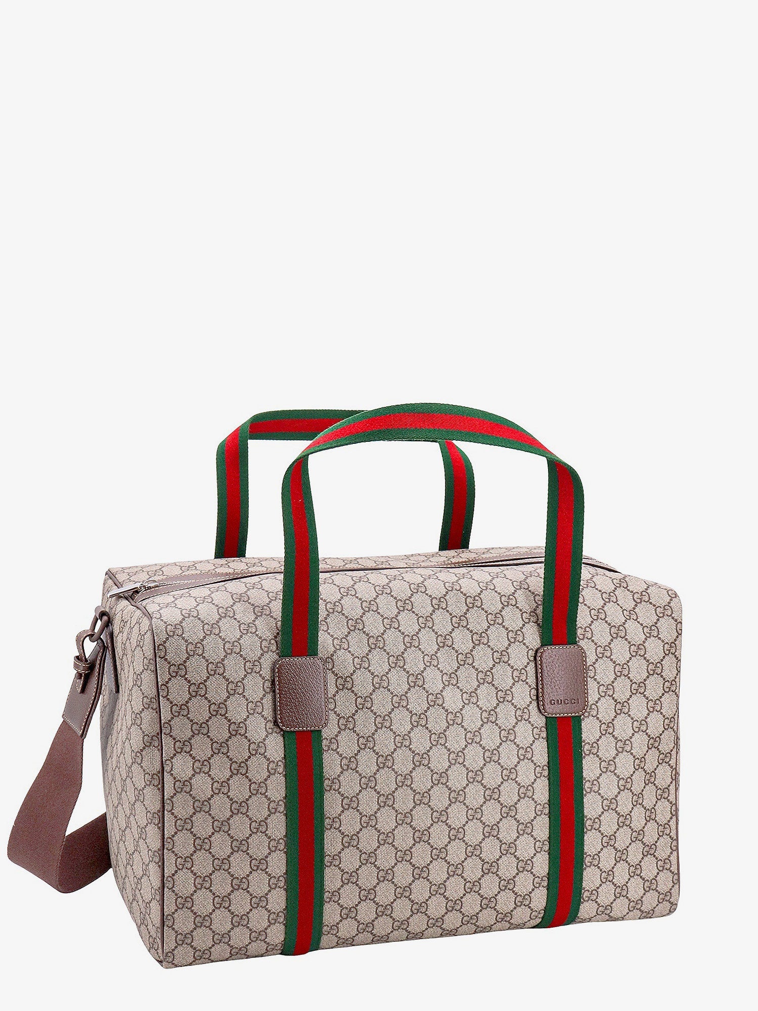 Gucci Gg Supreme Fabric And Leather Travel Bag With Web Detail