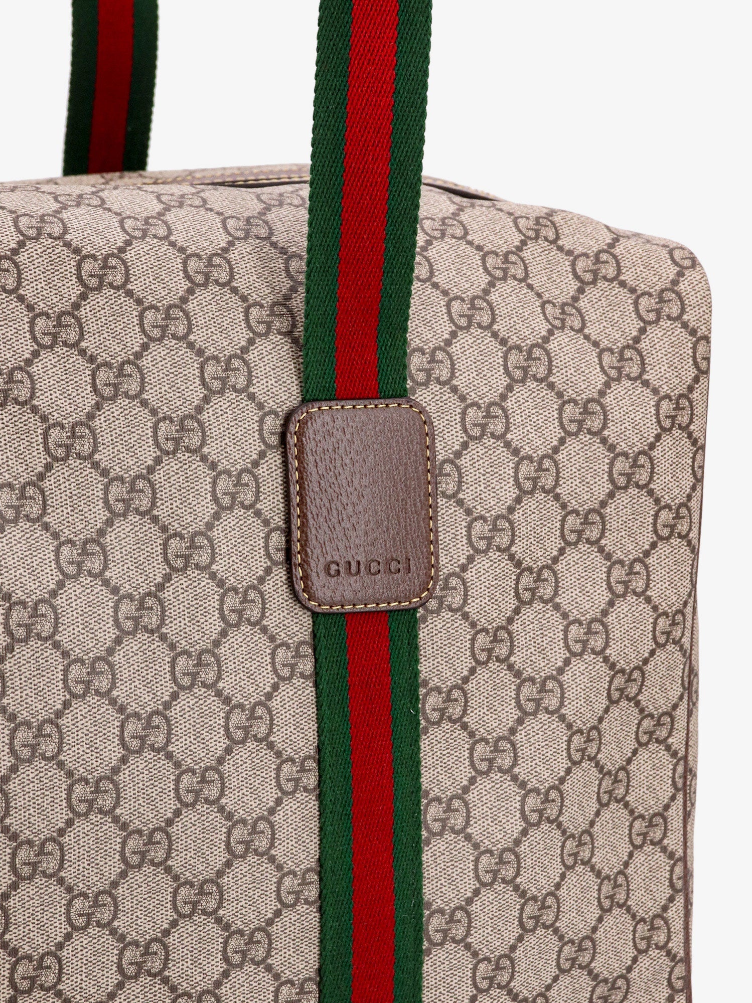 Gucci Gg Supreme Fabric And Leather Travel Bag With Web Detail