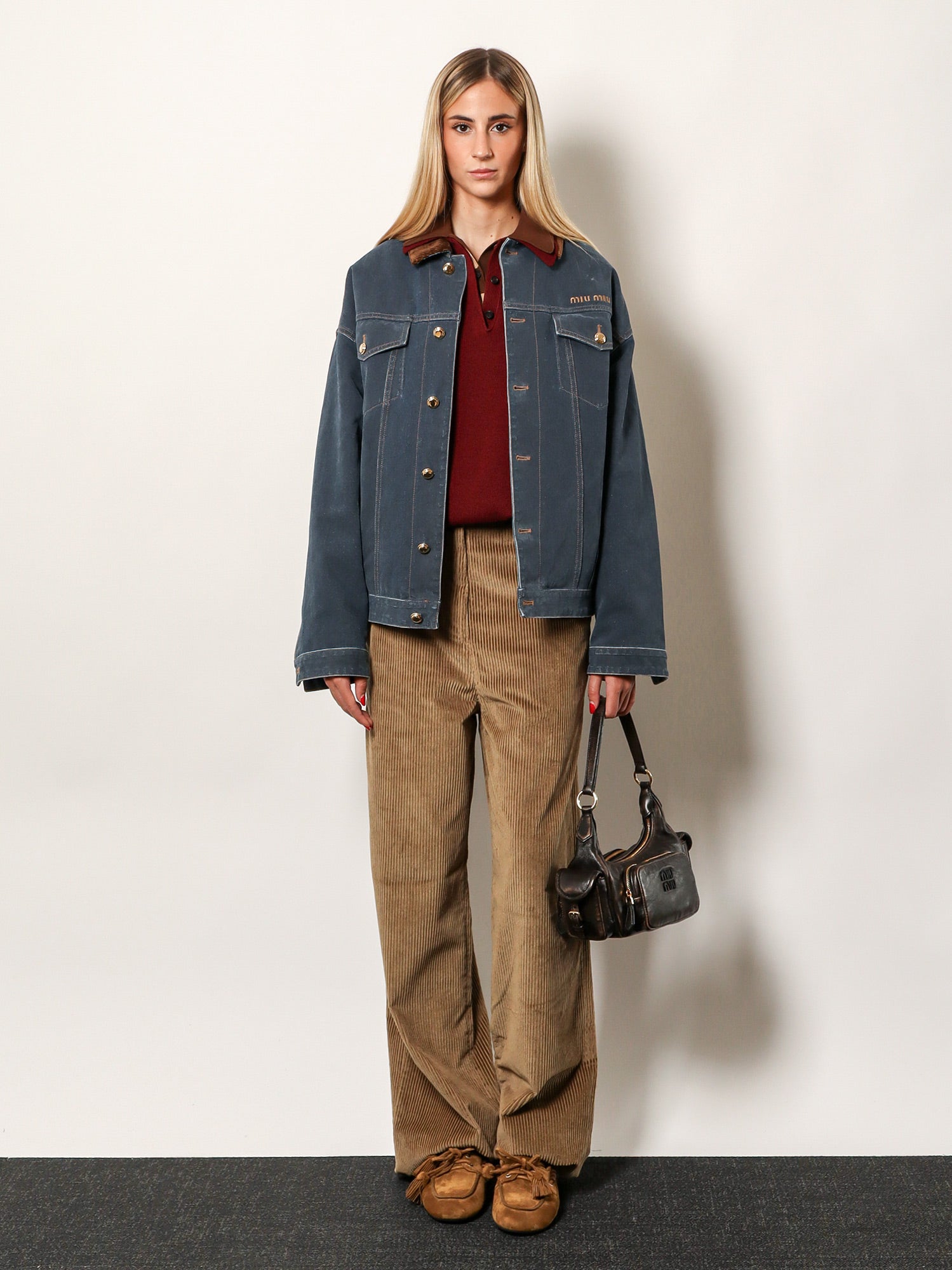 Miu Miu Denim Padded Jacket With Corduroy Collar