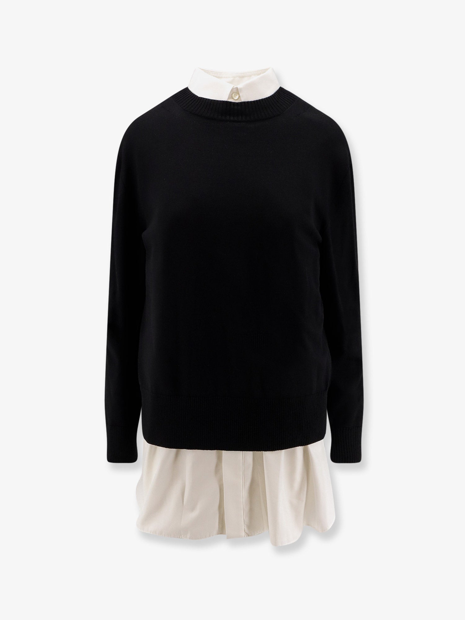 Sacai Cotton Popeline And Knit Short Dress