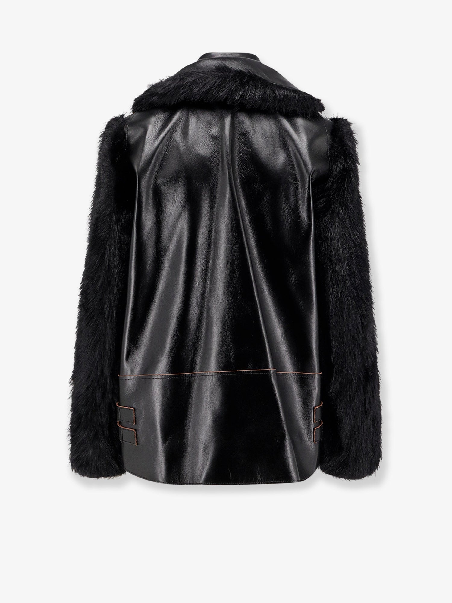 Sacai Leather Jacket With Synthetic Fur Inserts