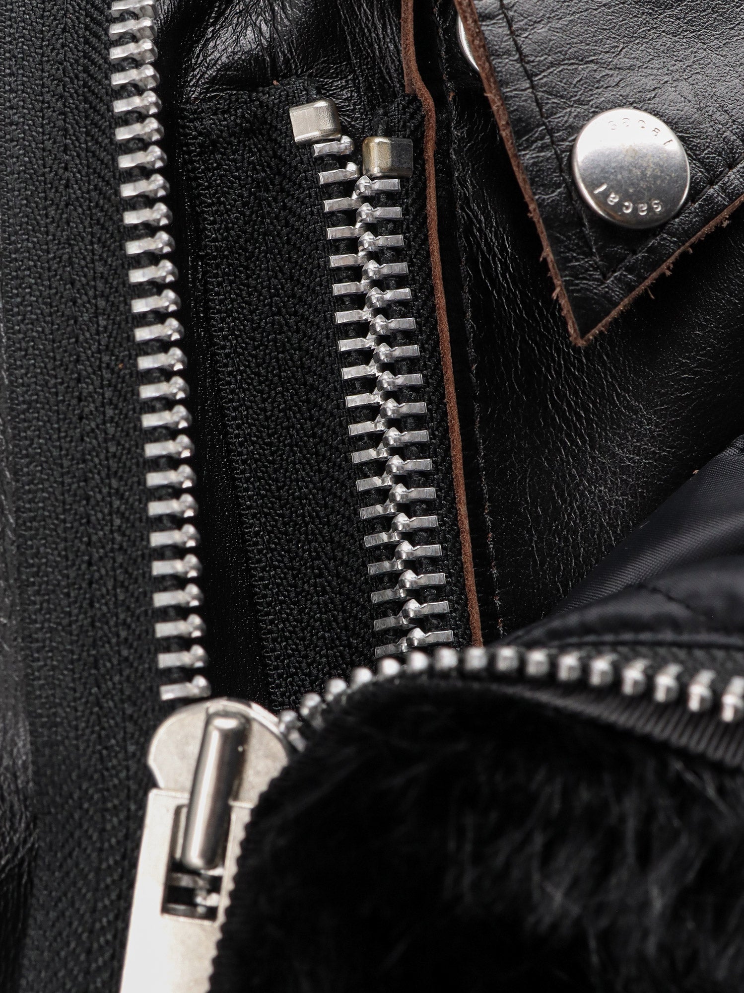 Sacai Leather Jacket With Synthetic Fur Inserts