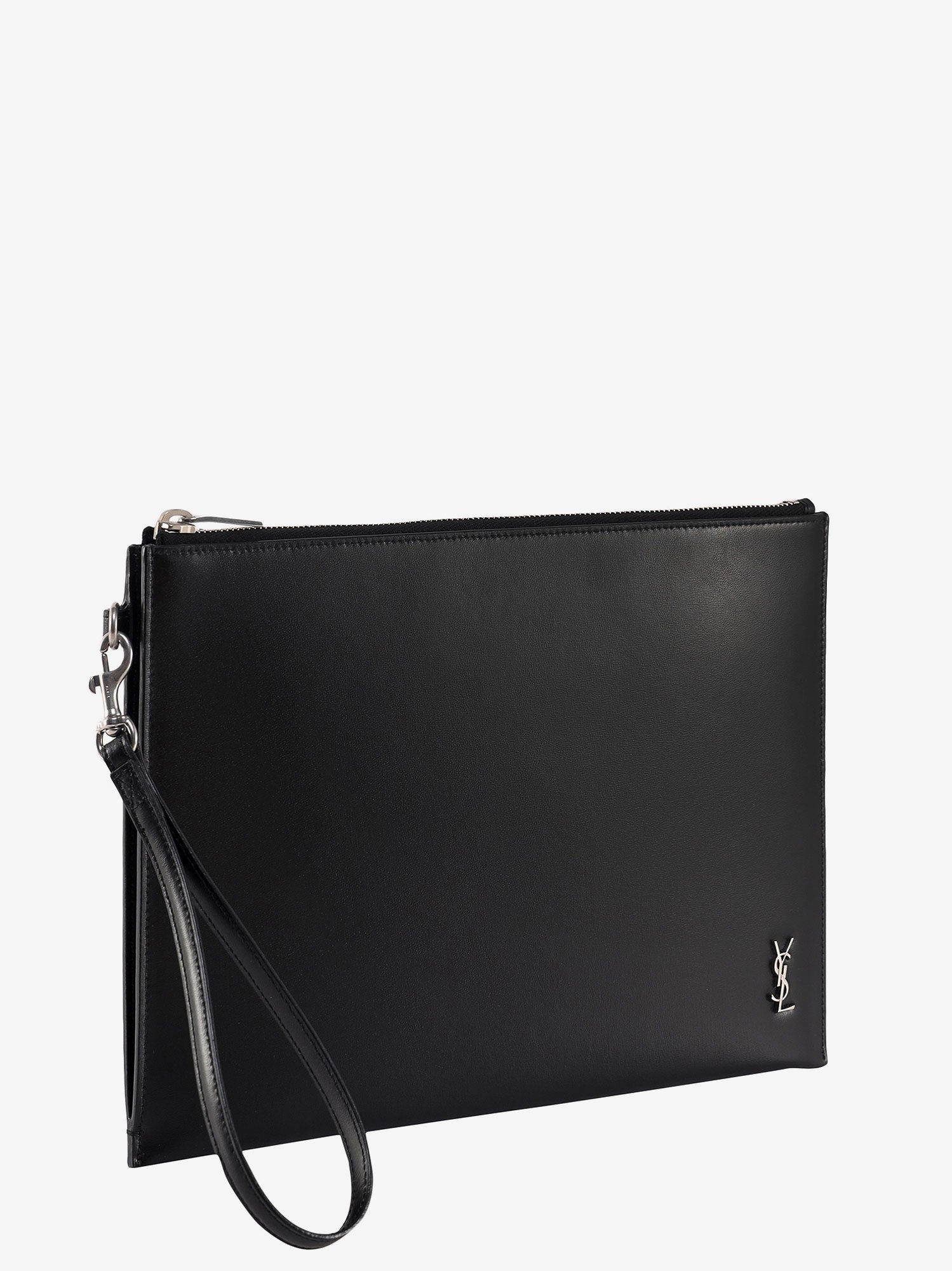 Saint Laurent Leather Clutch With Monogram Detail