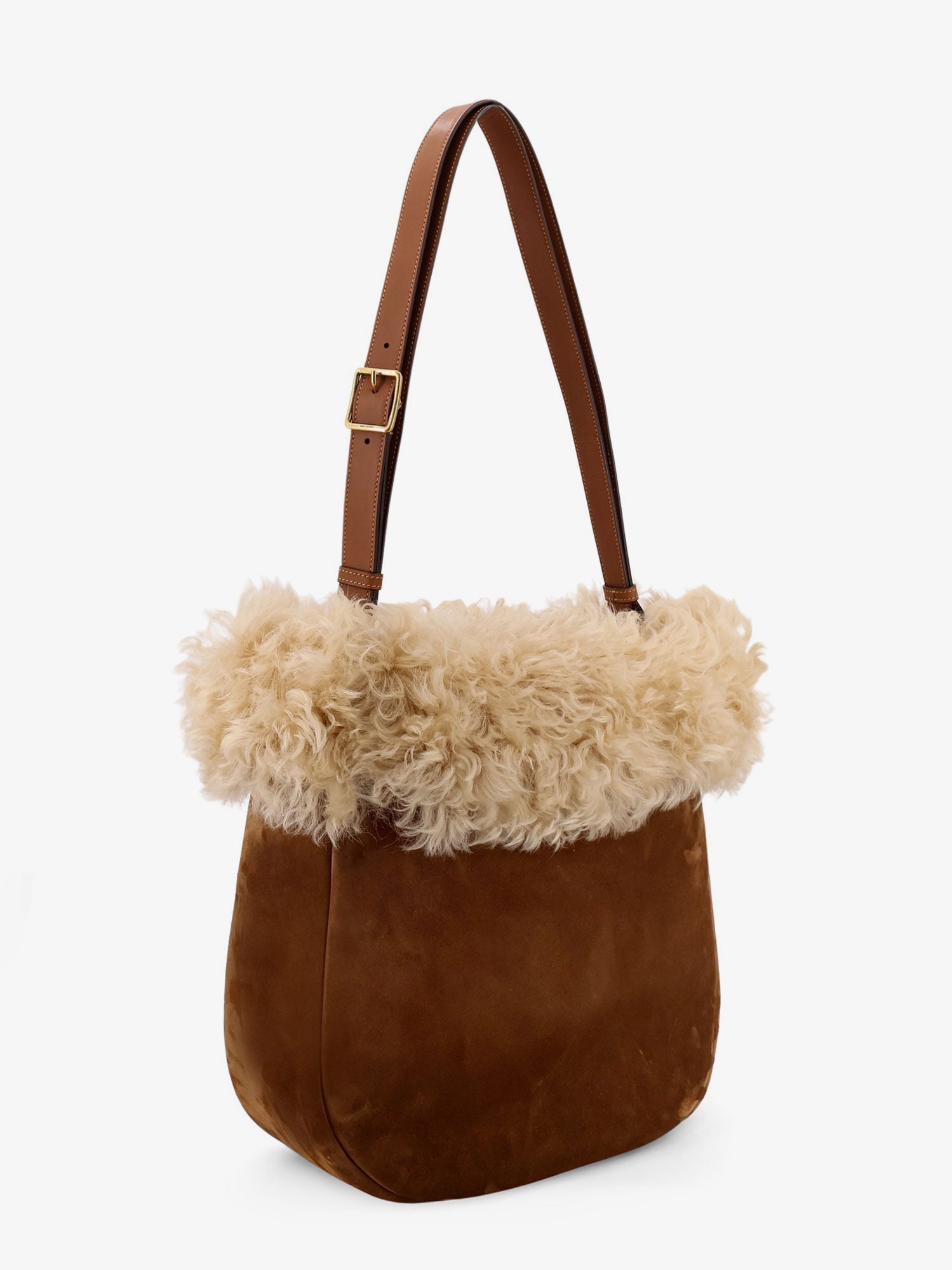 Saint Laurent Suede Shoulder Bag With Shearling Profile