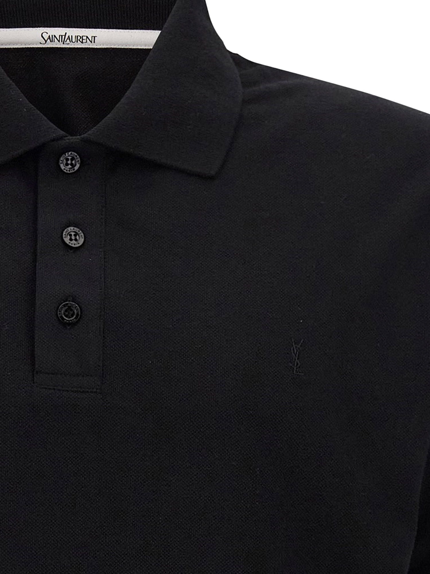 Saint Laurent Cotton Blend Polo Shirt With Cassandre Embroidery