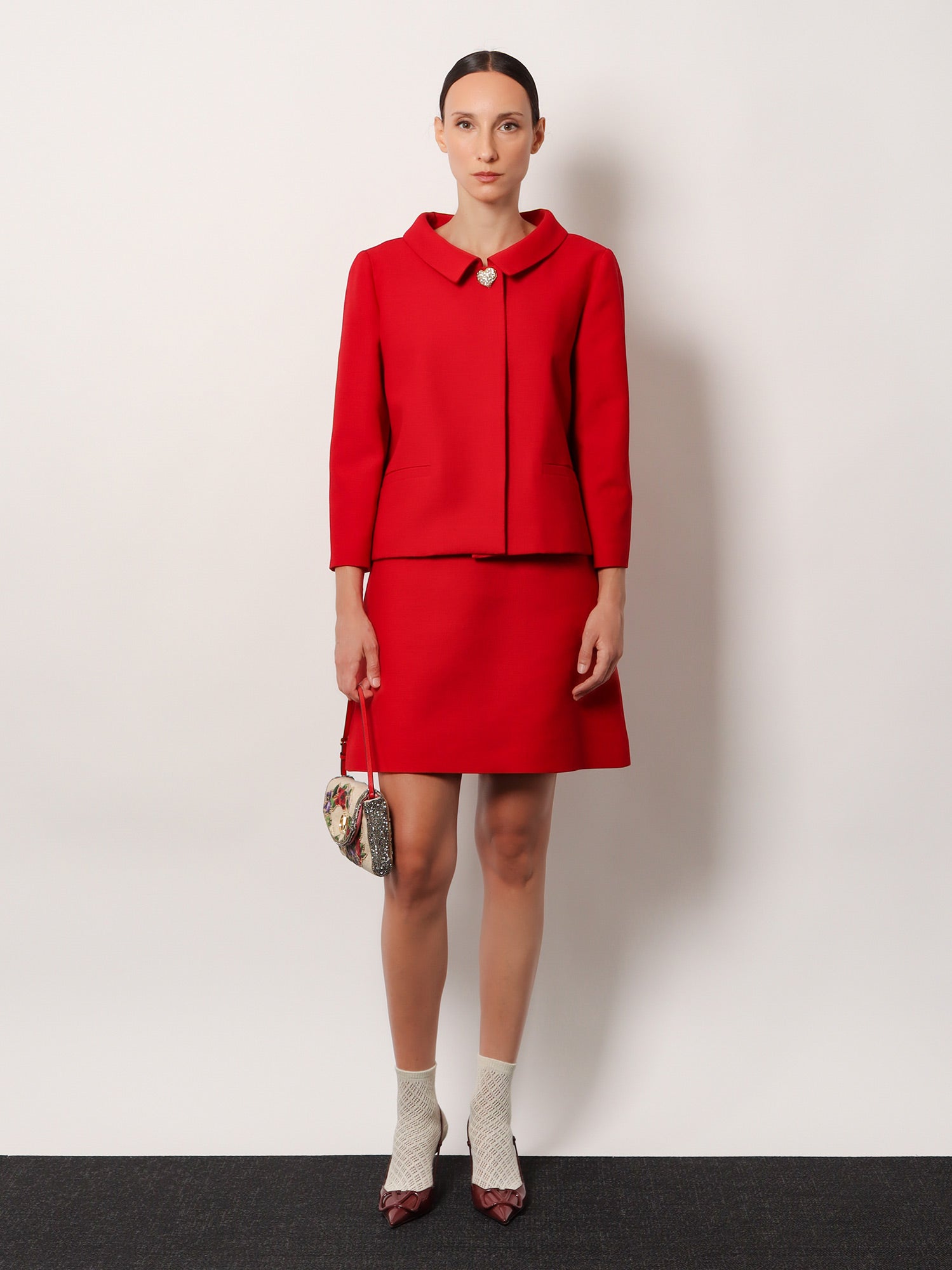 Valentino Crepe Couture Skirt With Heart Jewel Buttons