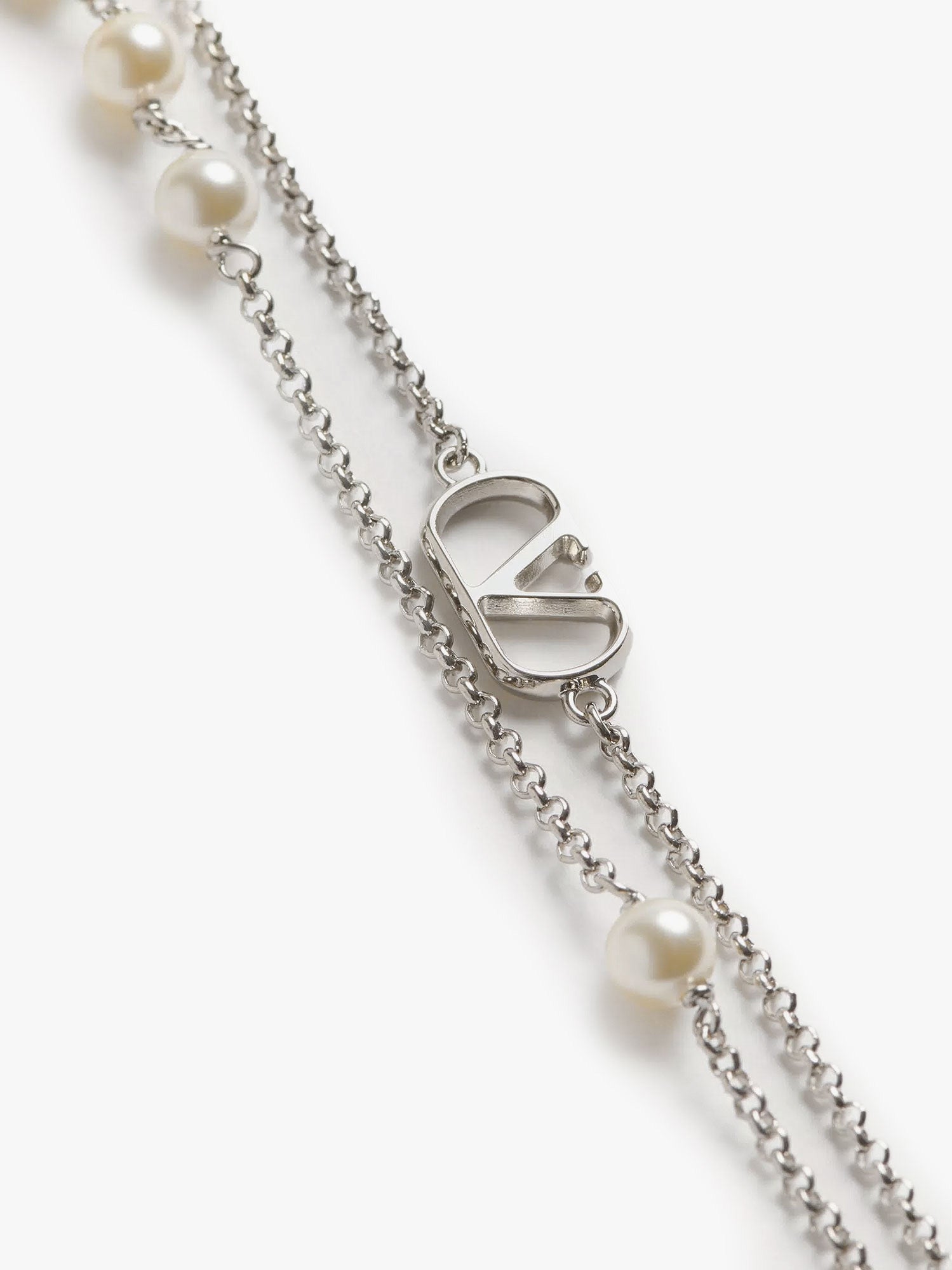 Valentino Vlogo Signature Metal Necklace With Pearls
