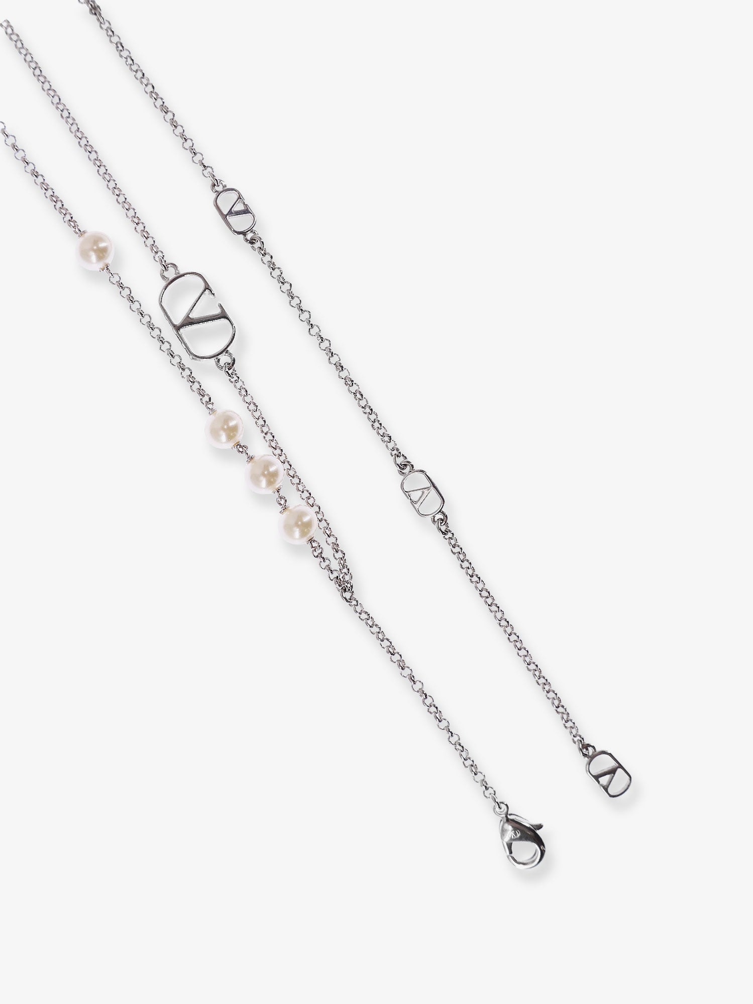 Valentino Metal And Pearls Vlogo Signature Necklace