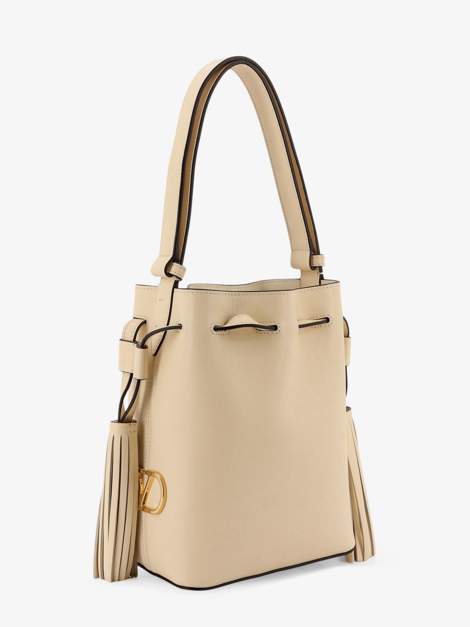 Valentino Leather Bucket Bag With Metal Vlogo Signature