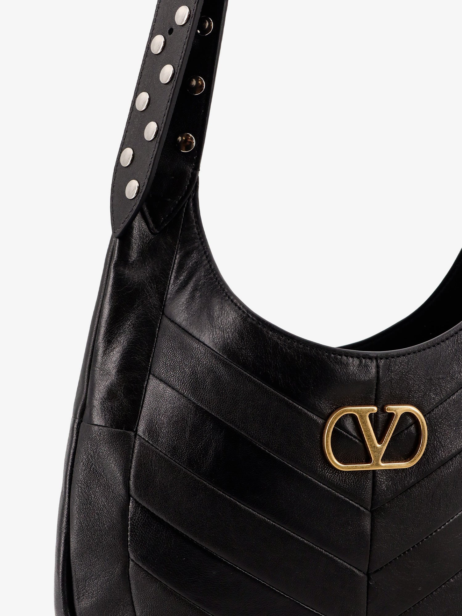 Valentino Leather Hobo Crossbody Bag With Metal Vlogo Signature