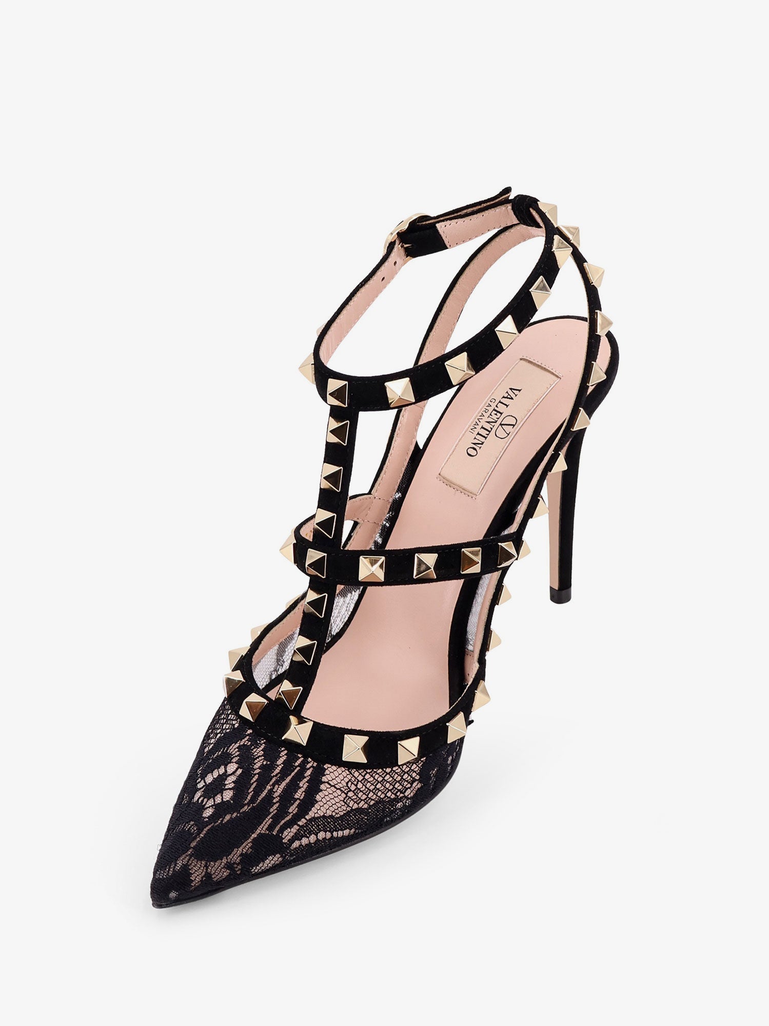 Valentino Rockstud Suede And Lace Pumps