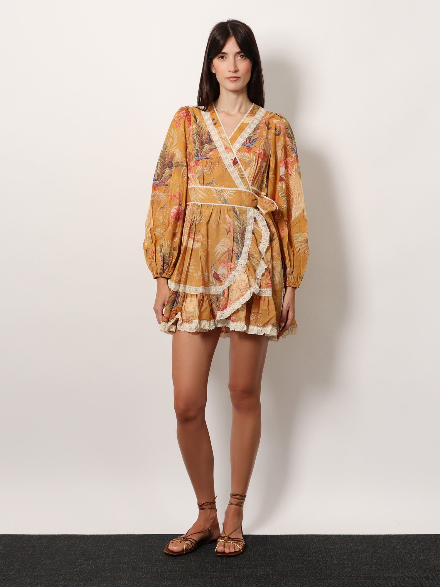 Zimmermann Frill Cotton Short Dress With Floral Print