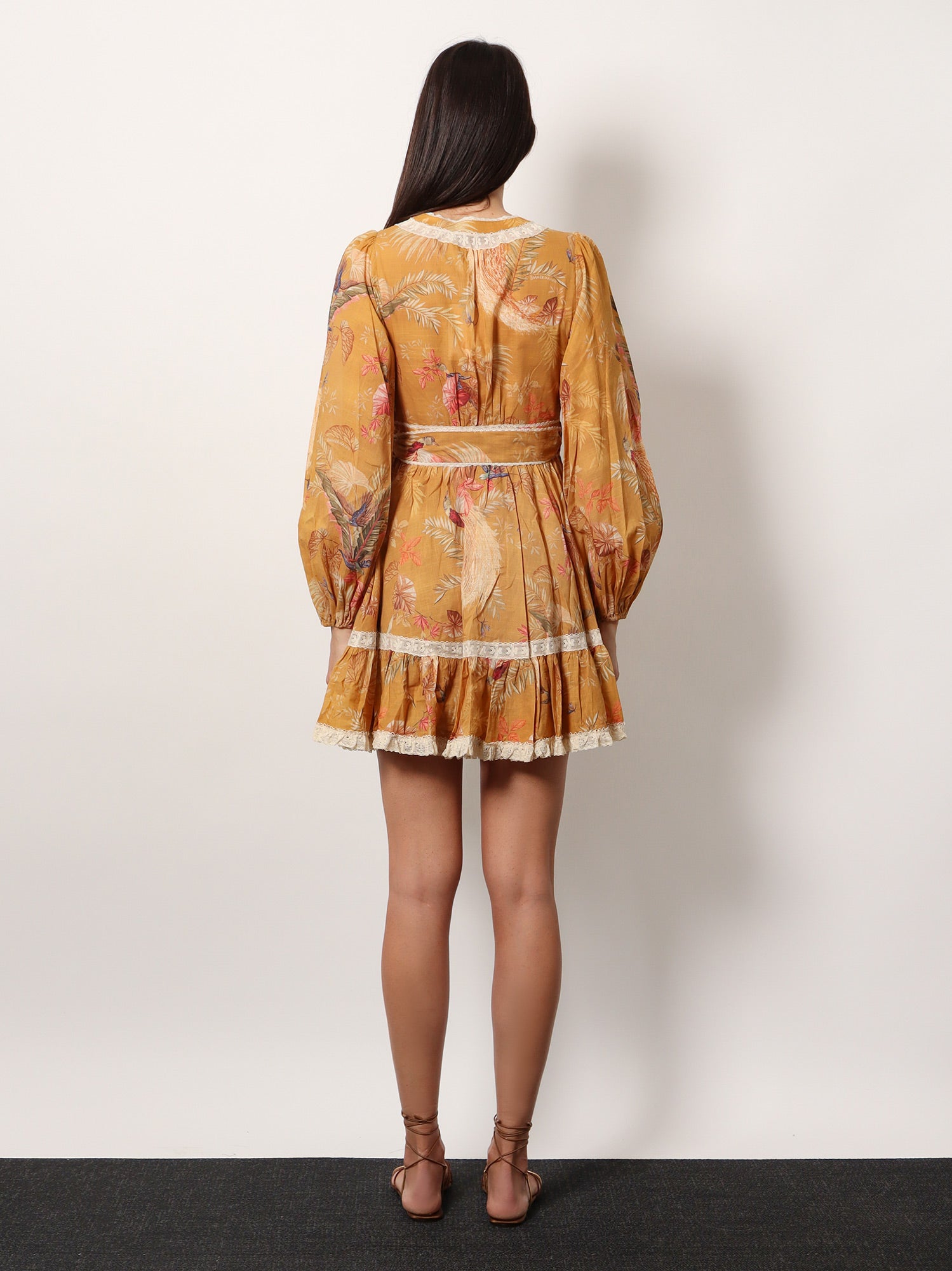 Zimmermann Frill Cotton Short Dress With Floral Print