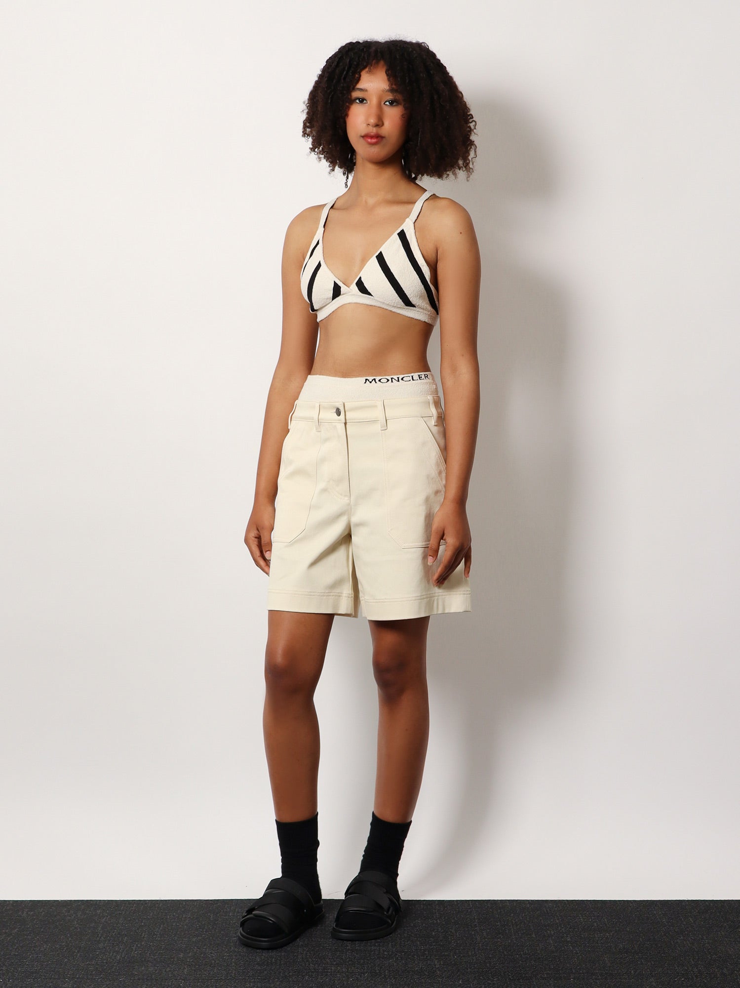 Moncler Stretch Cotton Shorts With Maxi Logo Patch