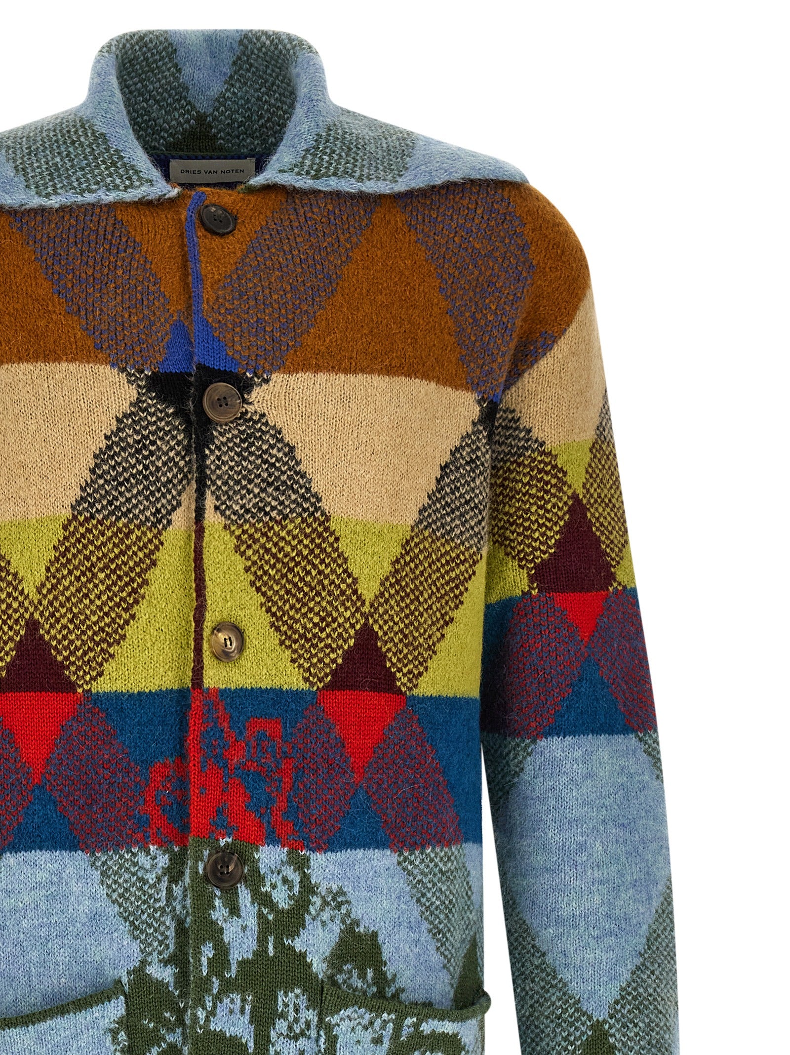 Dries Van Noten  Patchwork Intarsia Cardigan