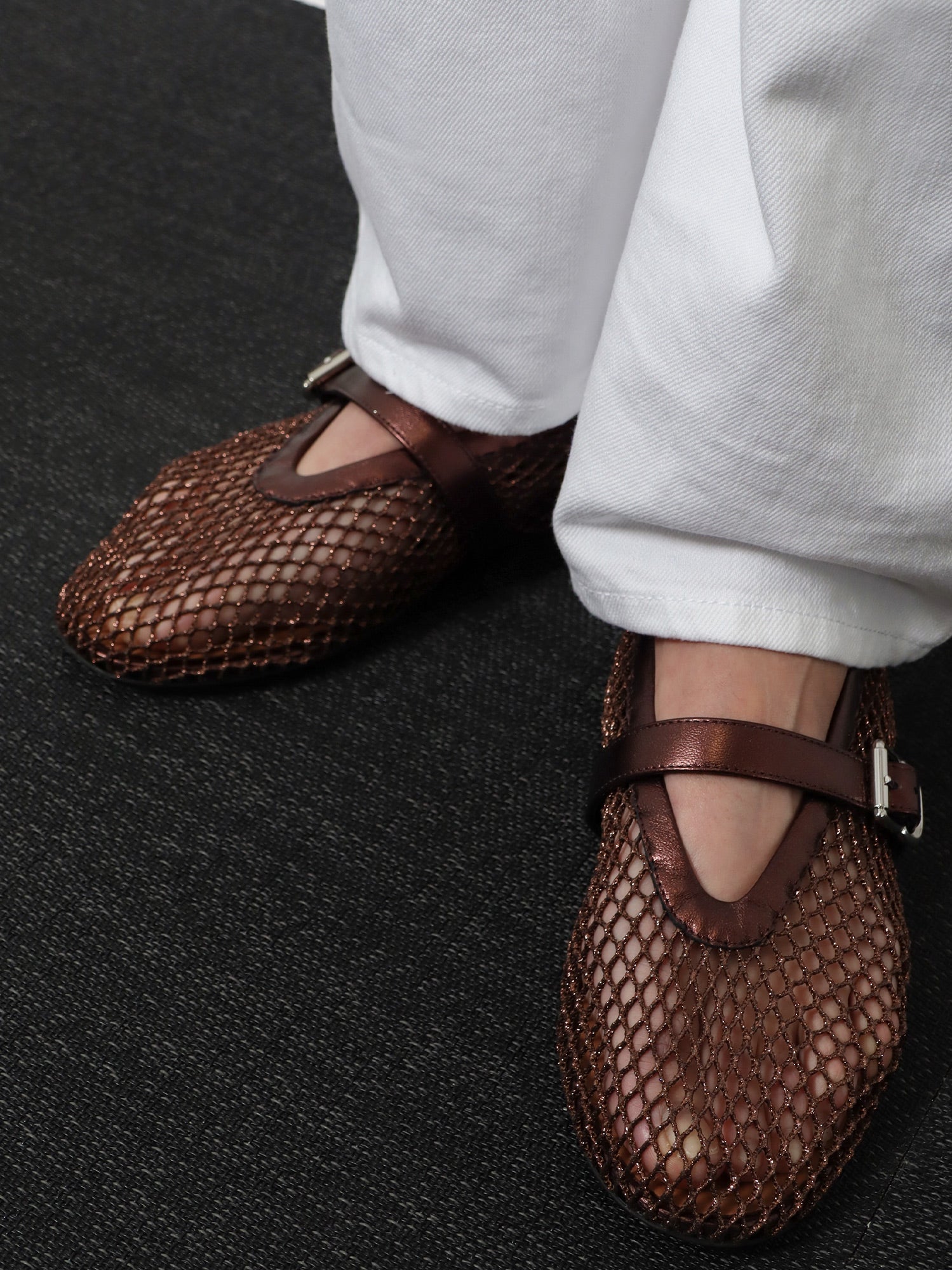 Alaïa Ballet Flats In Mesh And Leather
