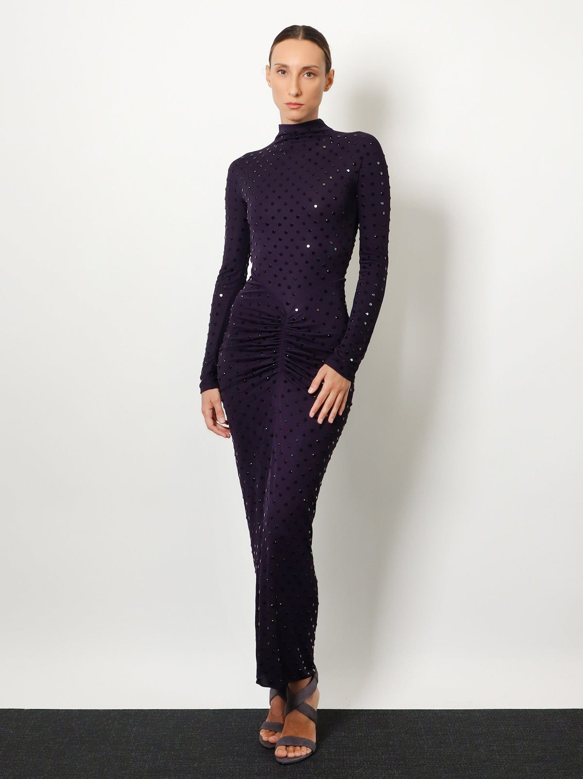 Alaïa Long Viscose Dress With All-over Rhinestones