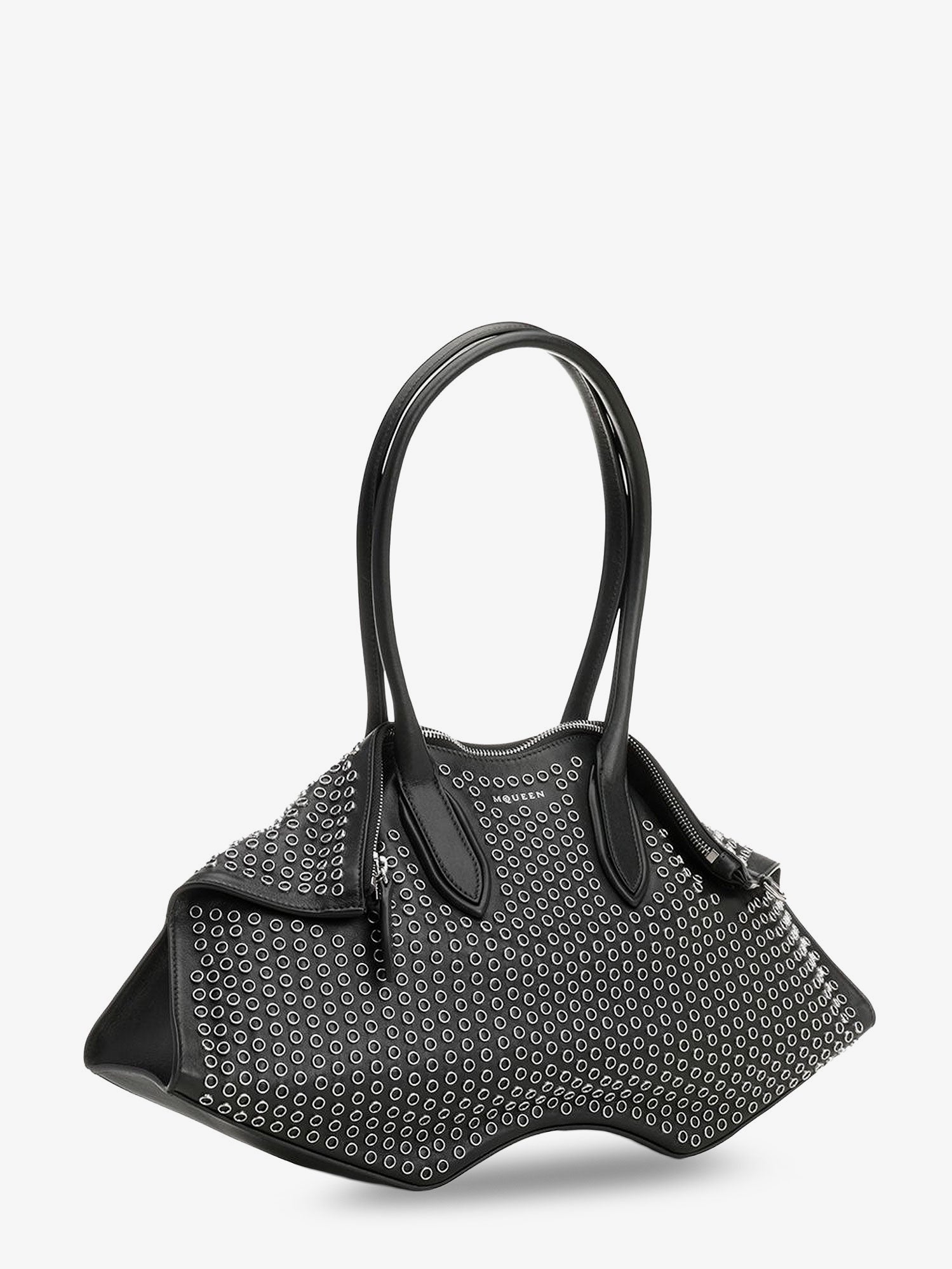 Alexander McQueen Manta Leather Shoulder Bag With All-over Metal Details