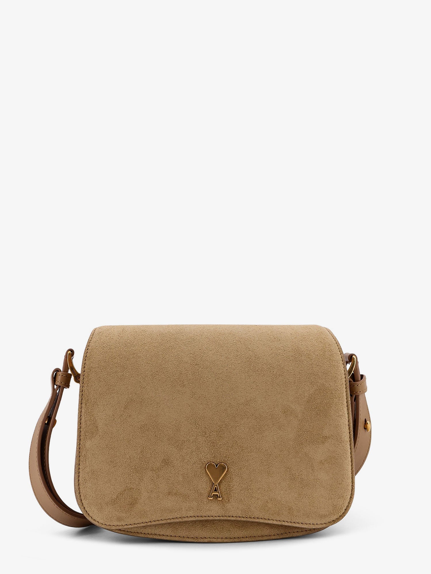 AMI Paris Suede Shoulder Bag With Metal Logo On The Front