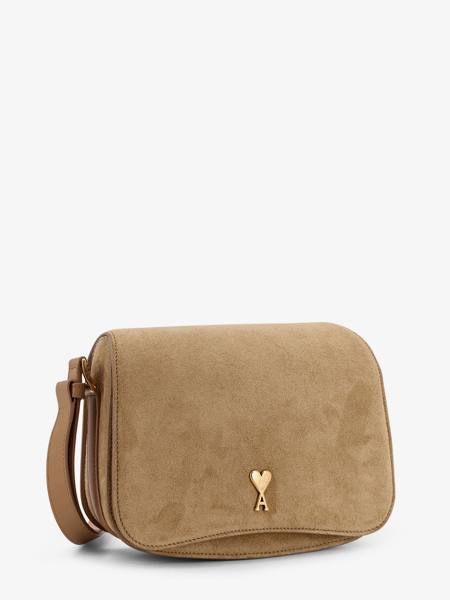 AMI Paris Suede Shoulder Bag With Metal Logo On The Front