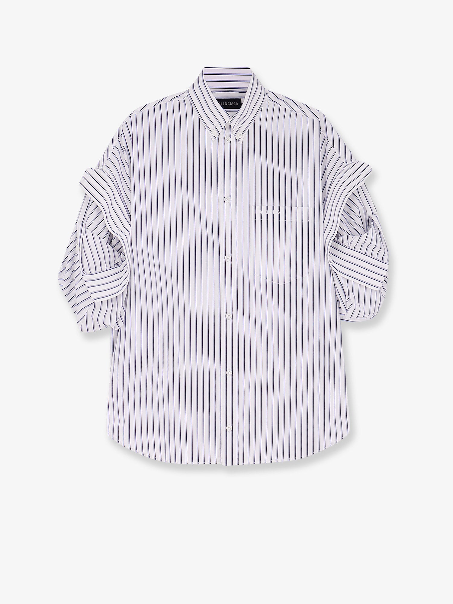 Balenciaga Tucked Sleeve Striped Cotton Shirt