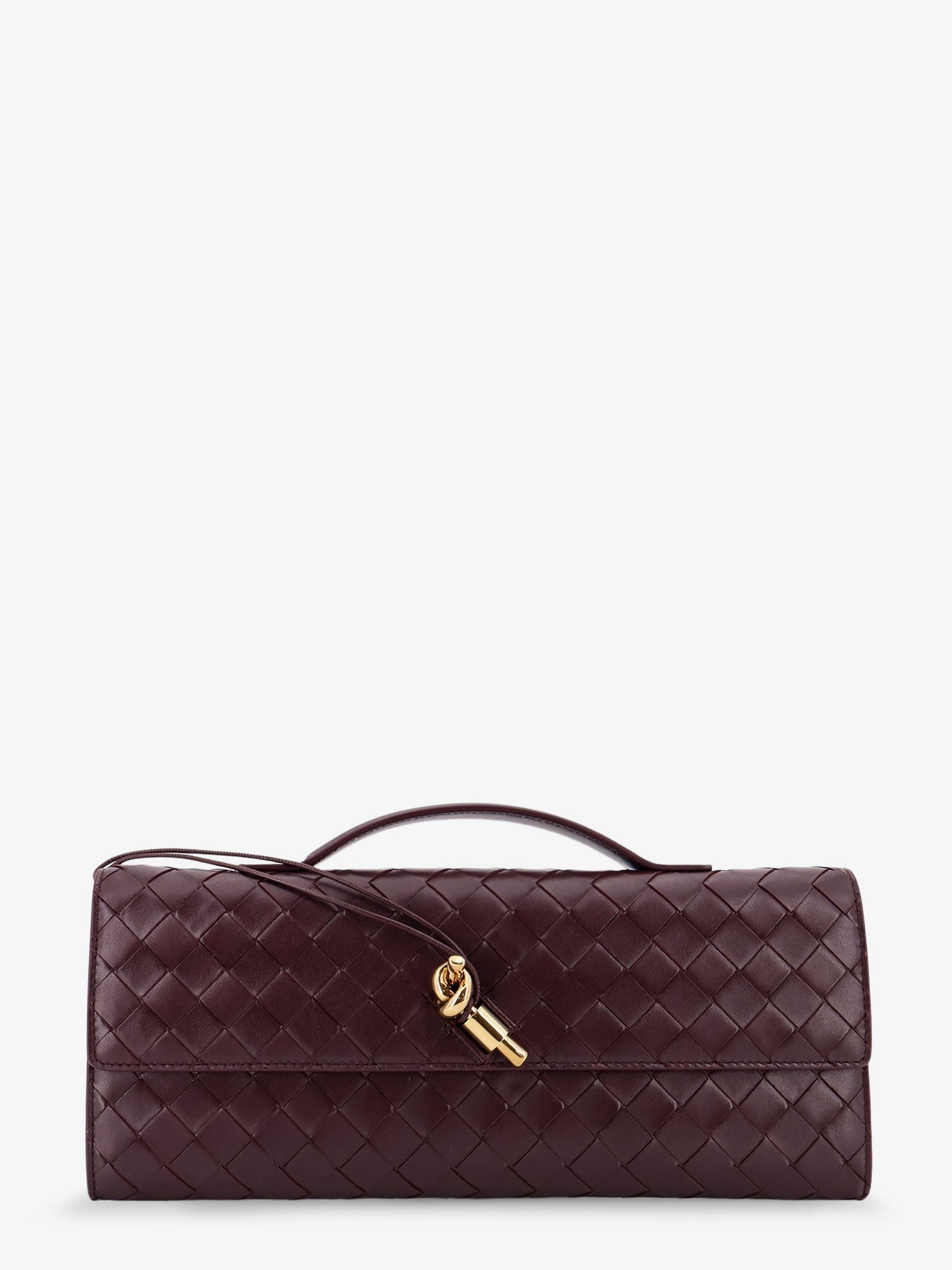 Bottega Veneta Andiamo Leather Clutch With Woven Pattern
