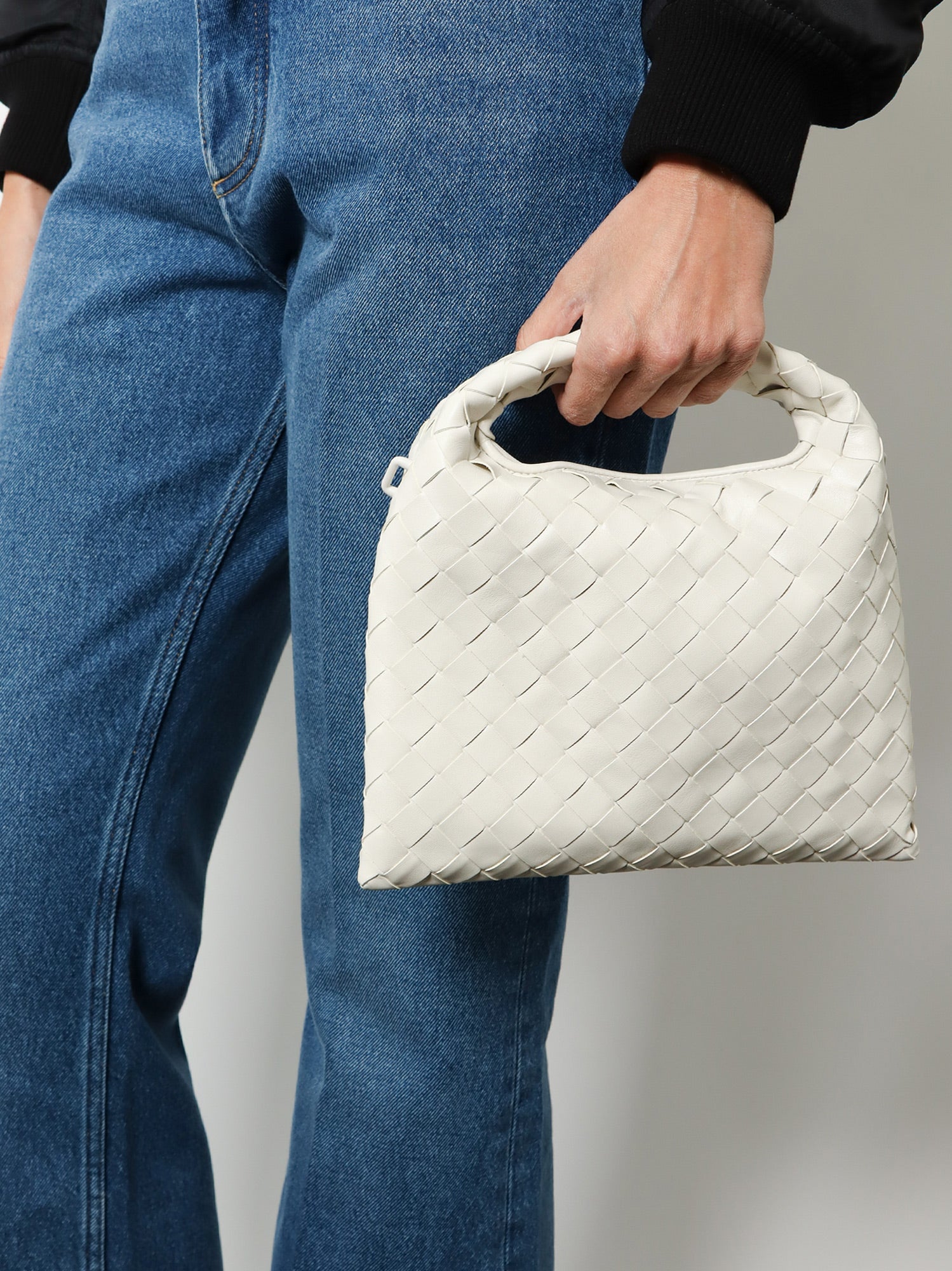 Bottega Veneta Mini Hop Leather Crossbody Bag With Intrecciato Pattern