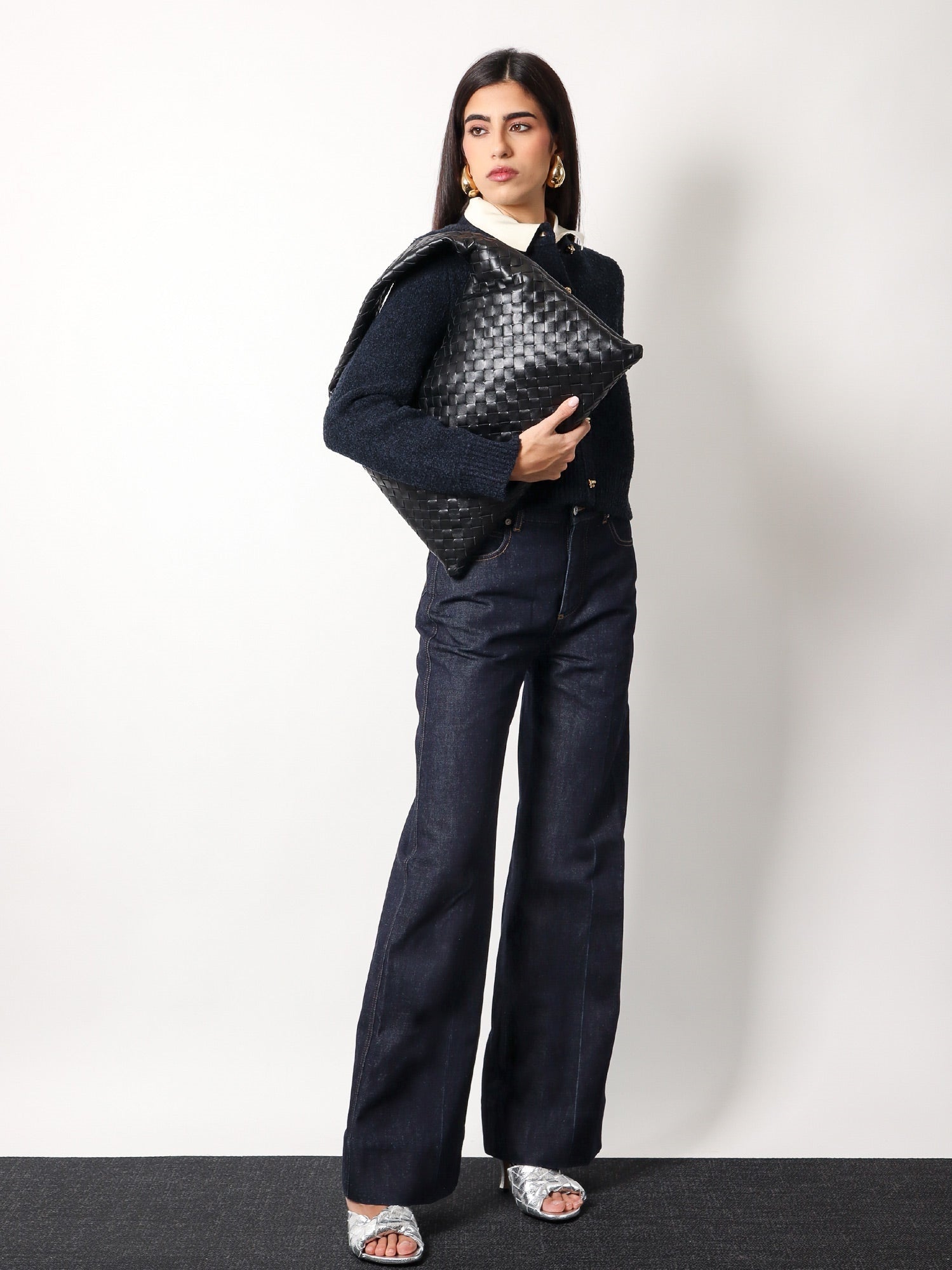 Bottega Veneta Hop Leather Shoulder Bag With Intrecciato Motif