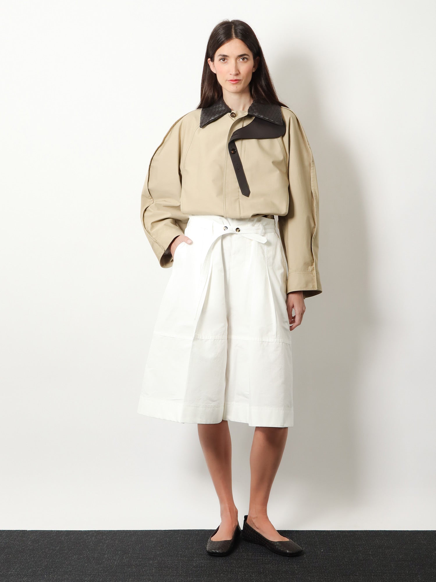 Bottega Veneta Cotton Jacket With Intrecciato Leather Collar