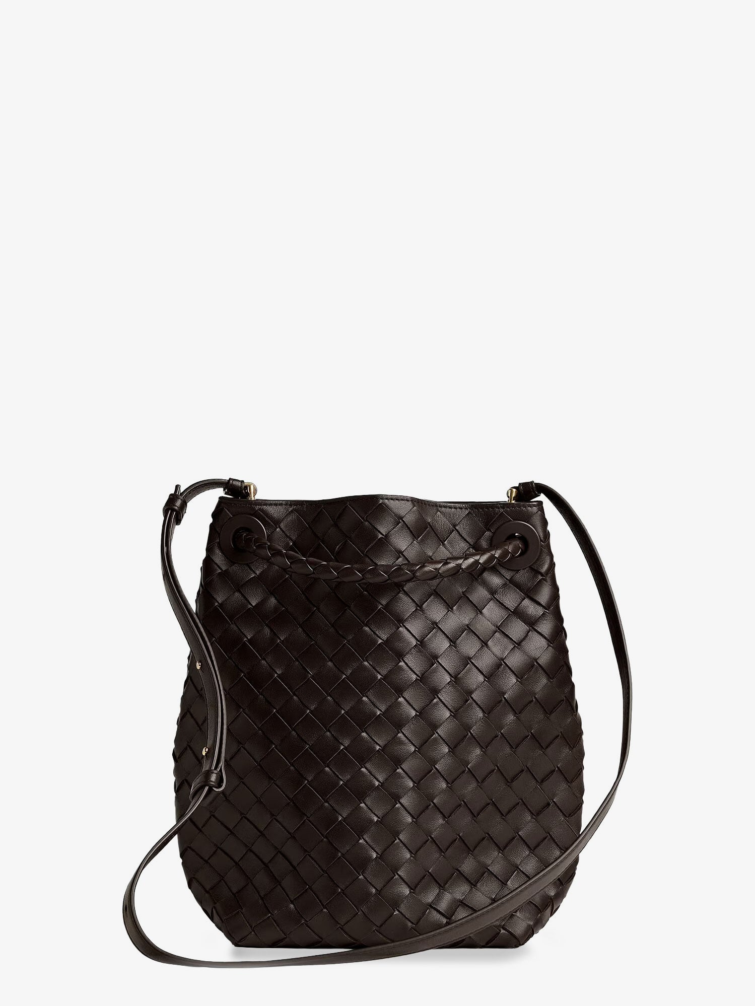 Bottega Veneta Andiamo Bucket Leather Crossbody Bag With Intrecciato Pattern