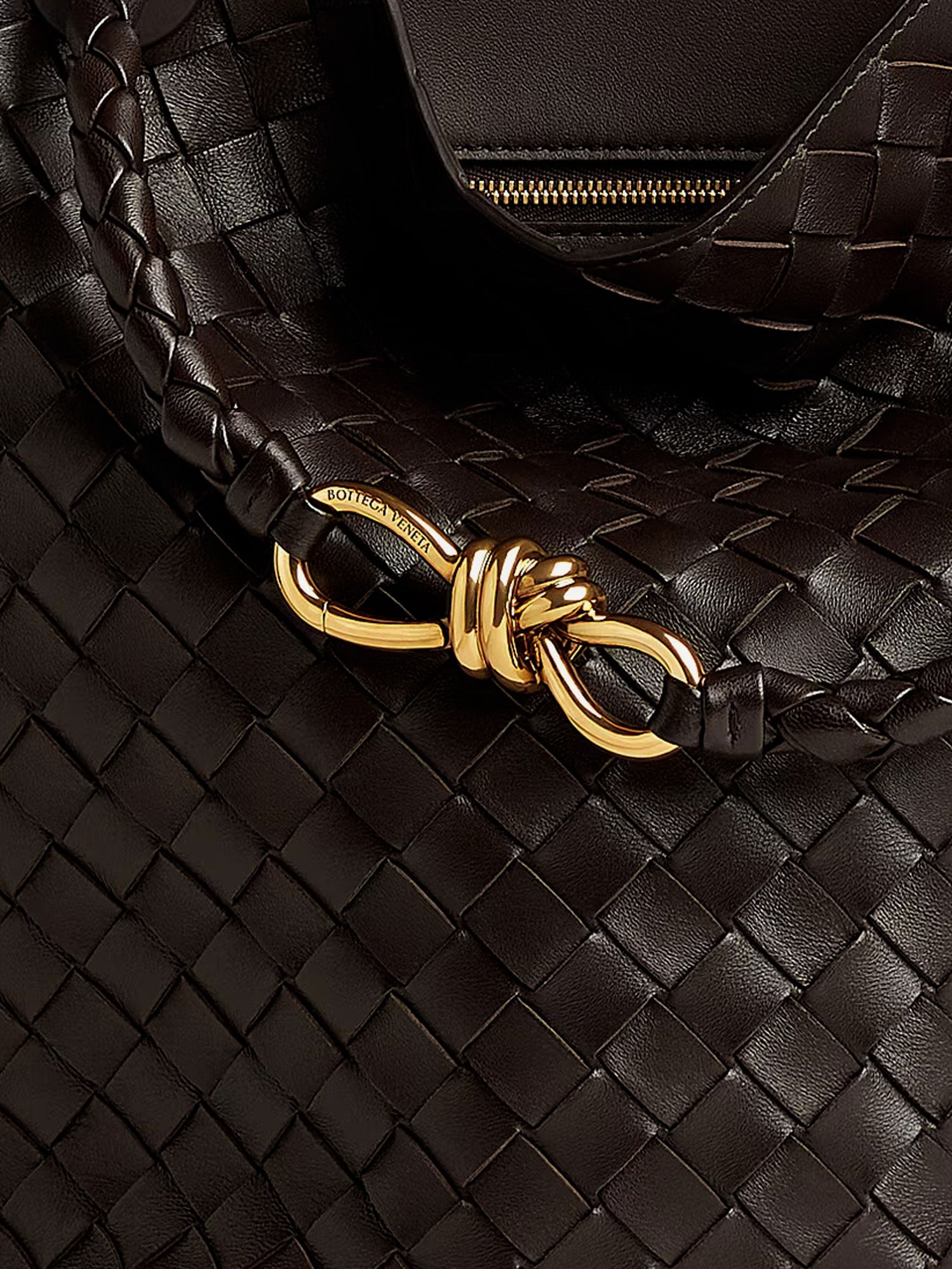 Bottega Veneta Andiamo Bucket Leather Crossbody Bag With Intrecciato Pattern