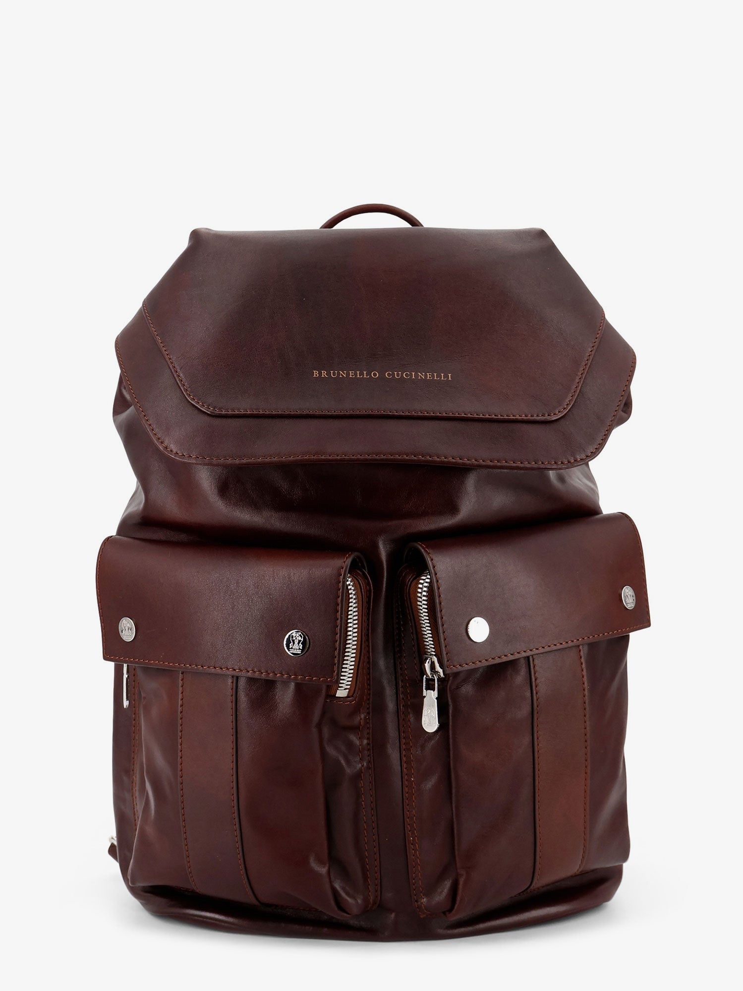 Brunello Cucinelli Leather Backpack With Front Lettering Logo