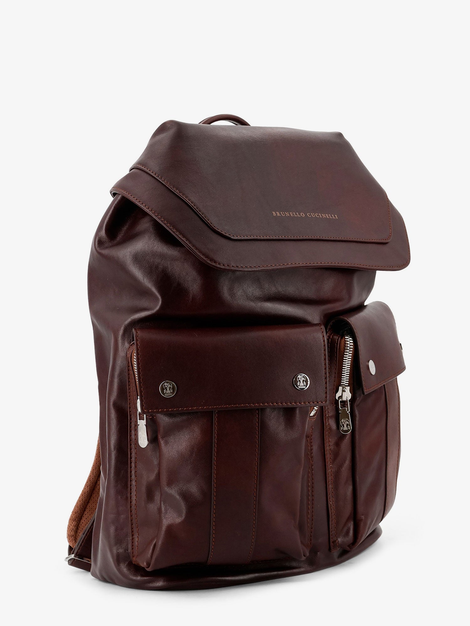 Brunello Cucinelli Leather Backpack With Front Lettering Logo