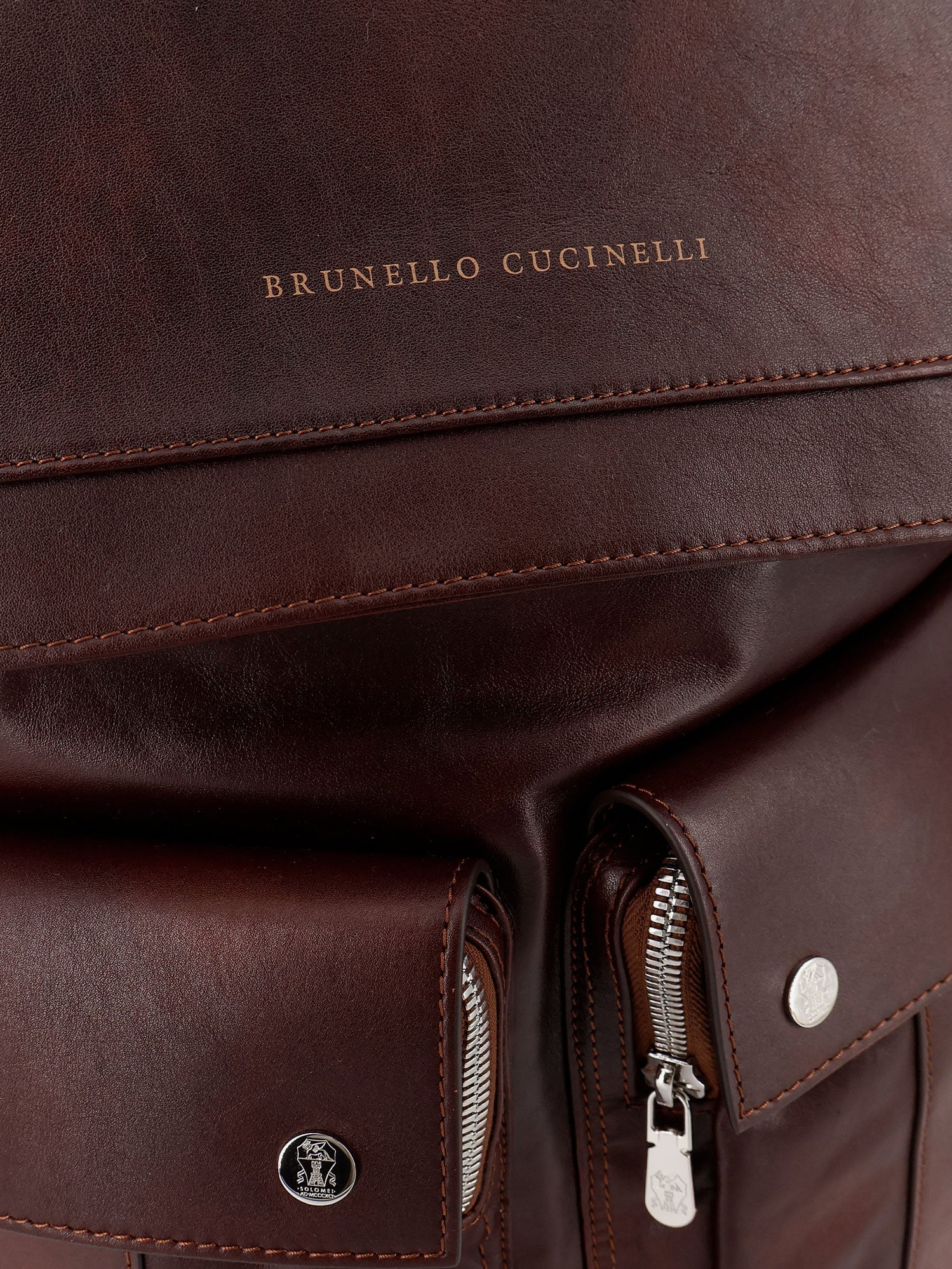 Brunello Cucinelli Leather Backpack With Front Lettering Logo