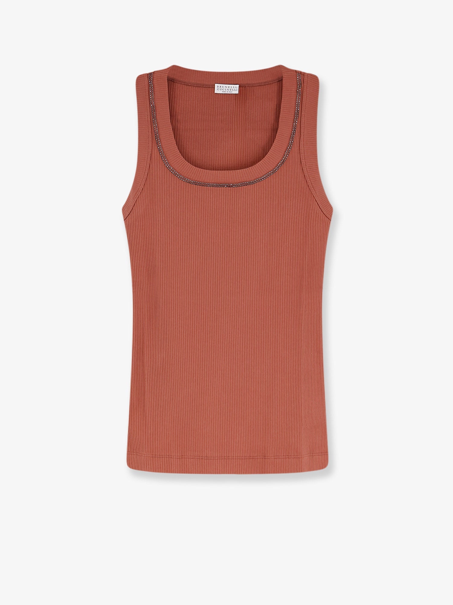 Brunello Cucinelli Cotton Tank Top With Shiny Trim Profile