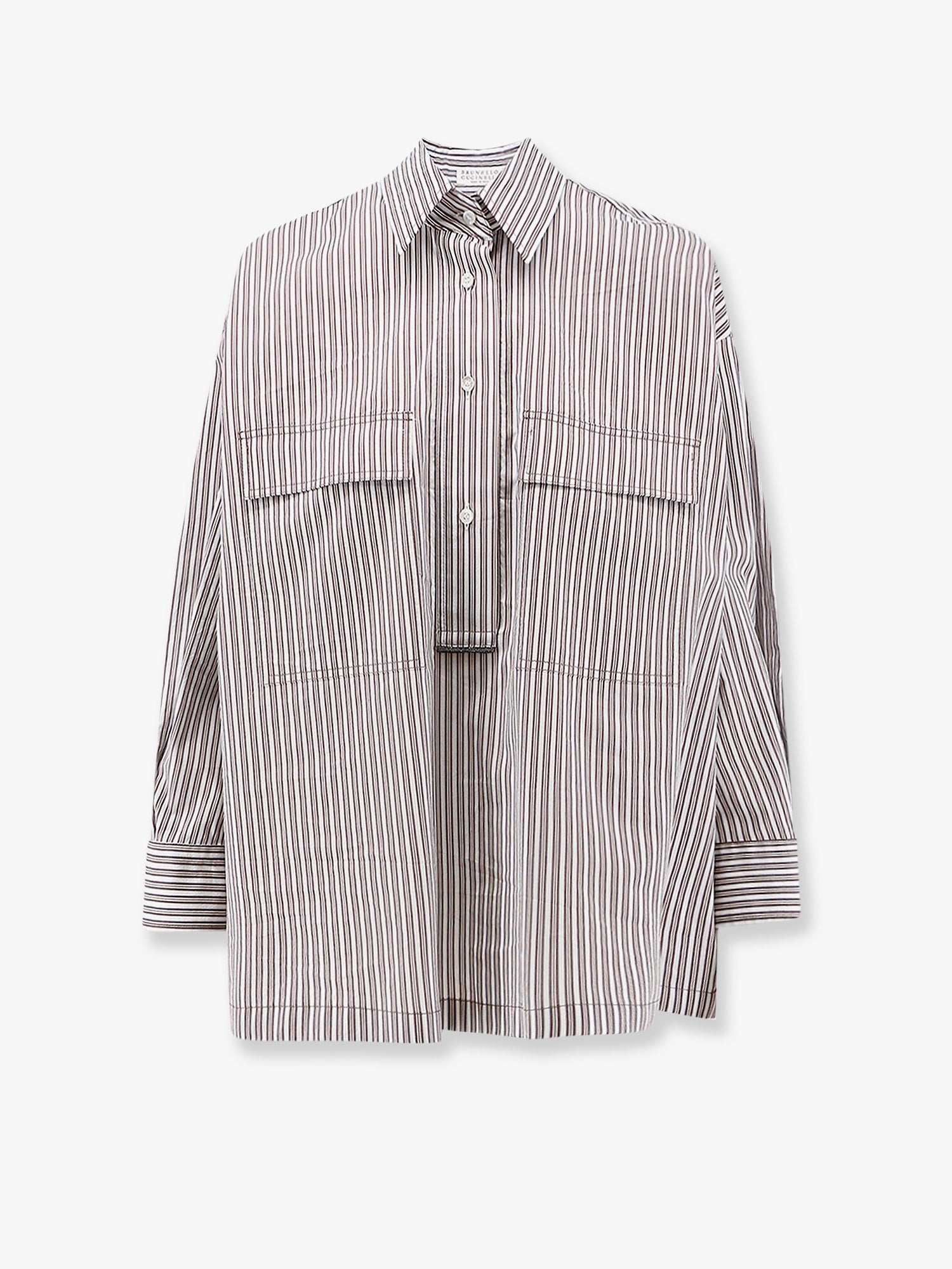 Brunello Cucinelli Cotton And Silk Blend Shirt With Striped Pattern
