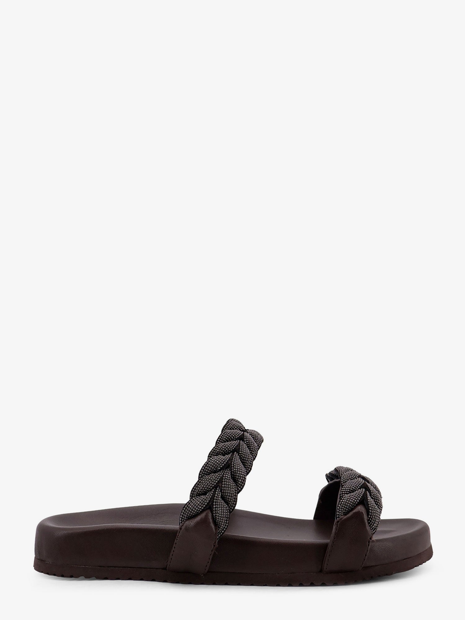 Brunello Cucinelli Leather Sandals With Woven Monili Detail