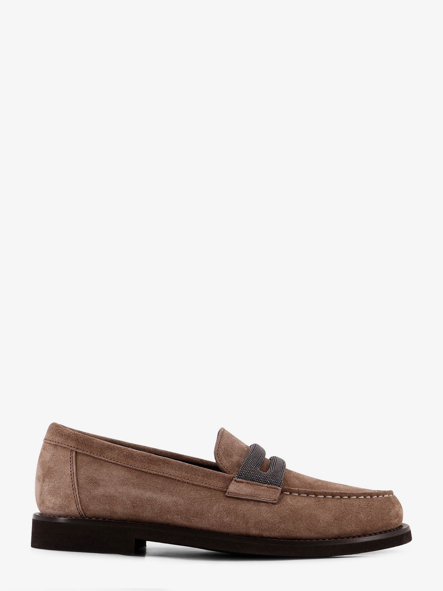 Brunello Cucinelli Suede Lofers With Monili Detail