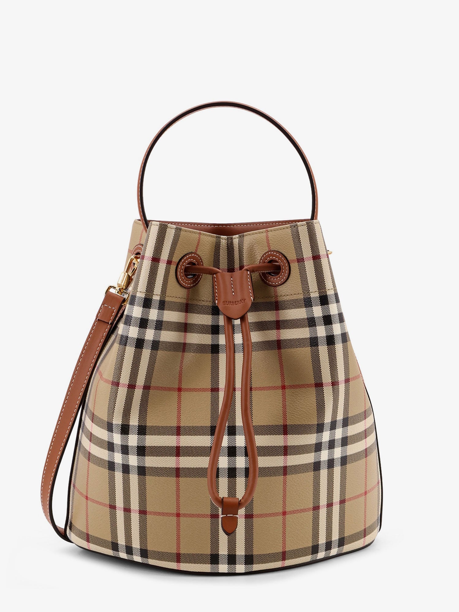 Burberry Coated Canvas Bucket Bag With Check Pattern