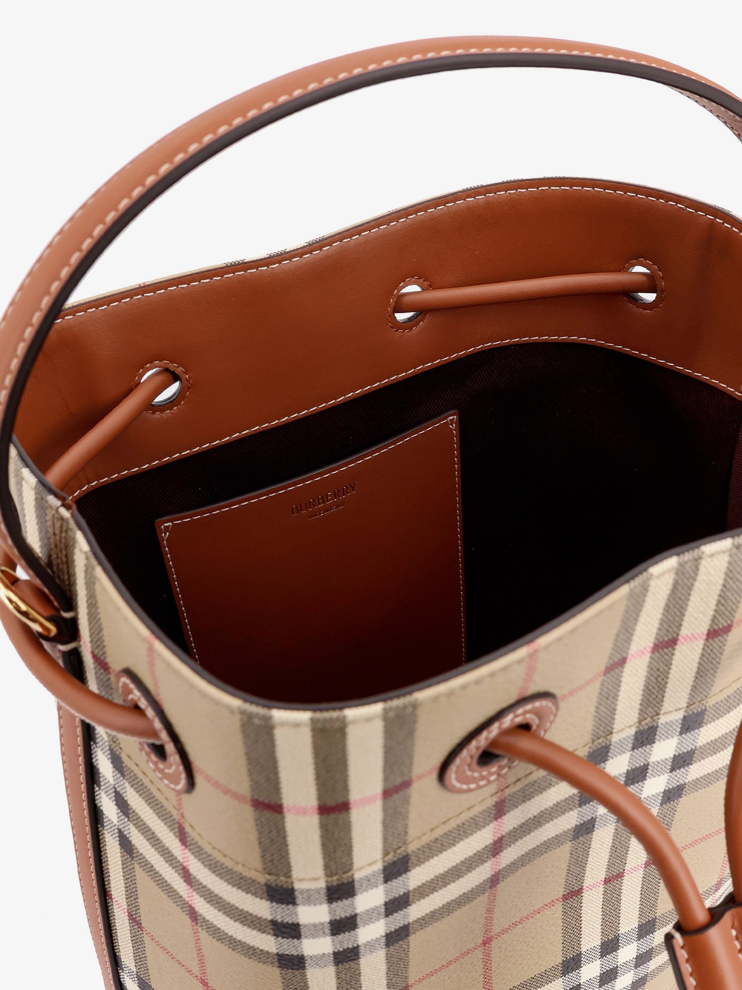 Burberry Coated Canvas Bucket Bag With Check Pattern