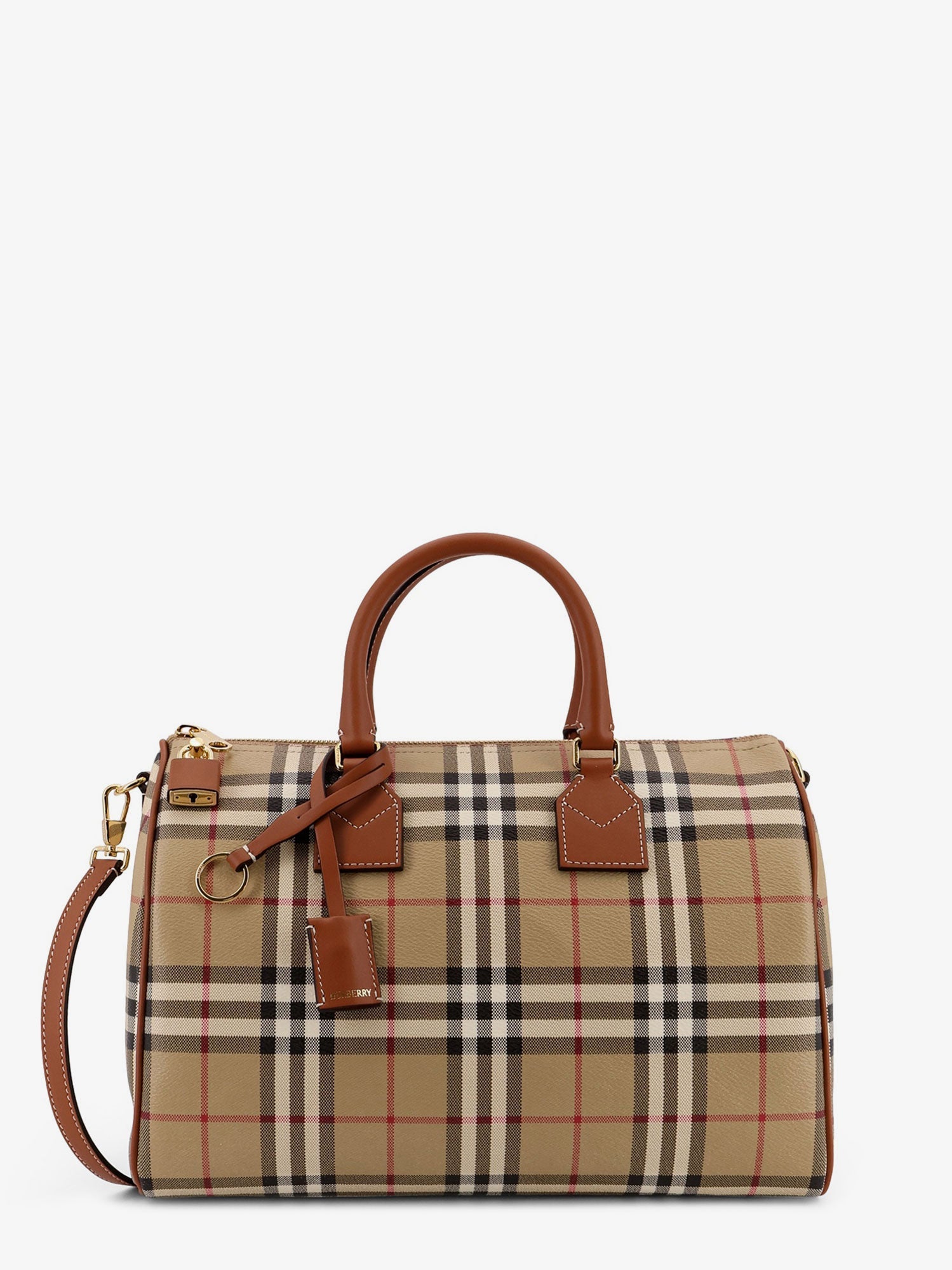 Burberry Coated Canvas Handbag With Check Pattern