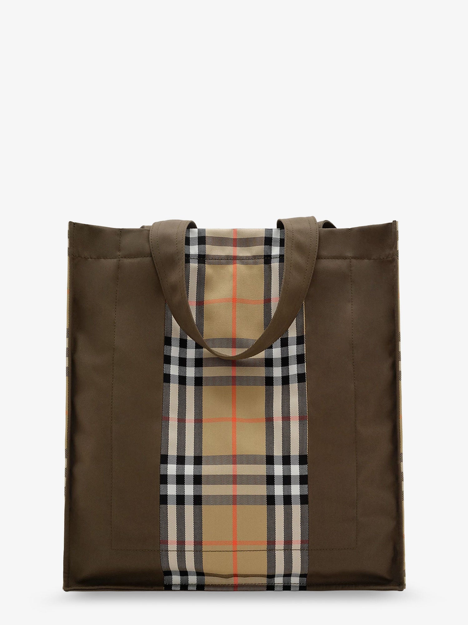 Burberry Tote Trench Check Canvas Shoulder Bag With Suede Logo Label On The Front