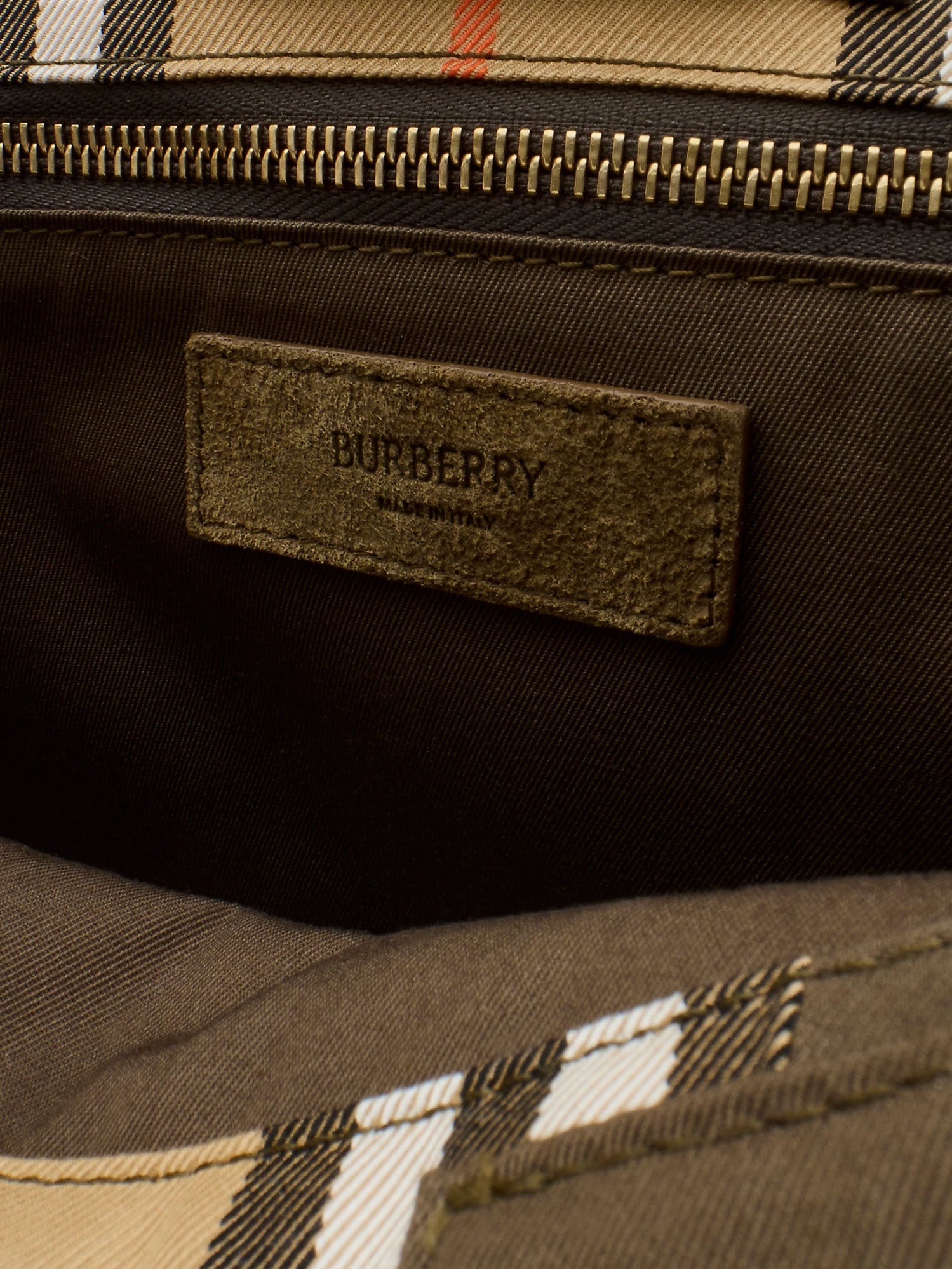 Burberry Tote Trench Check Canvas Shoulder Bag With Suede Logo Label On The Front